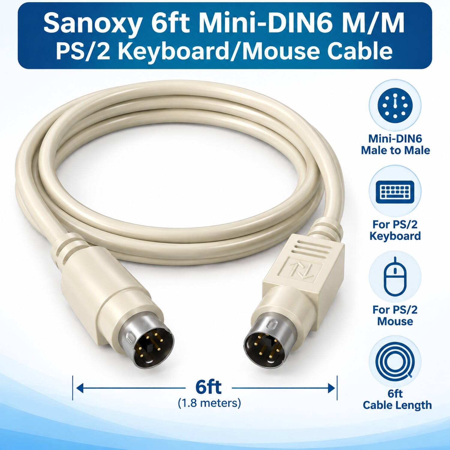 Sanoxy 6ft Mini DIN6 M/M PS/2 Keyboard/Mouse Cable Beige - Best Buy