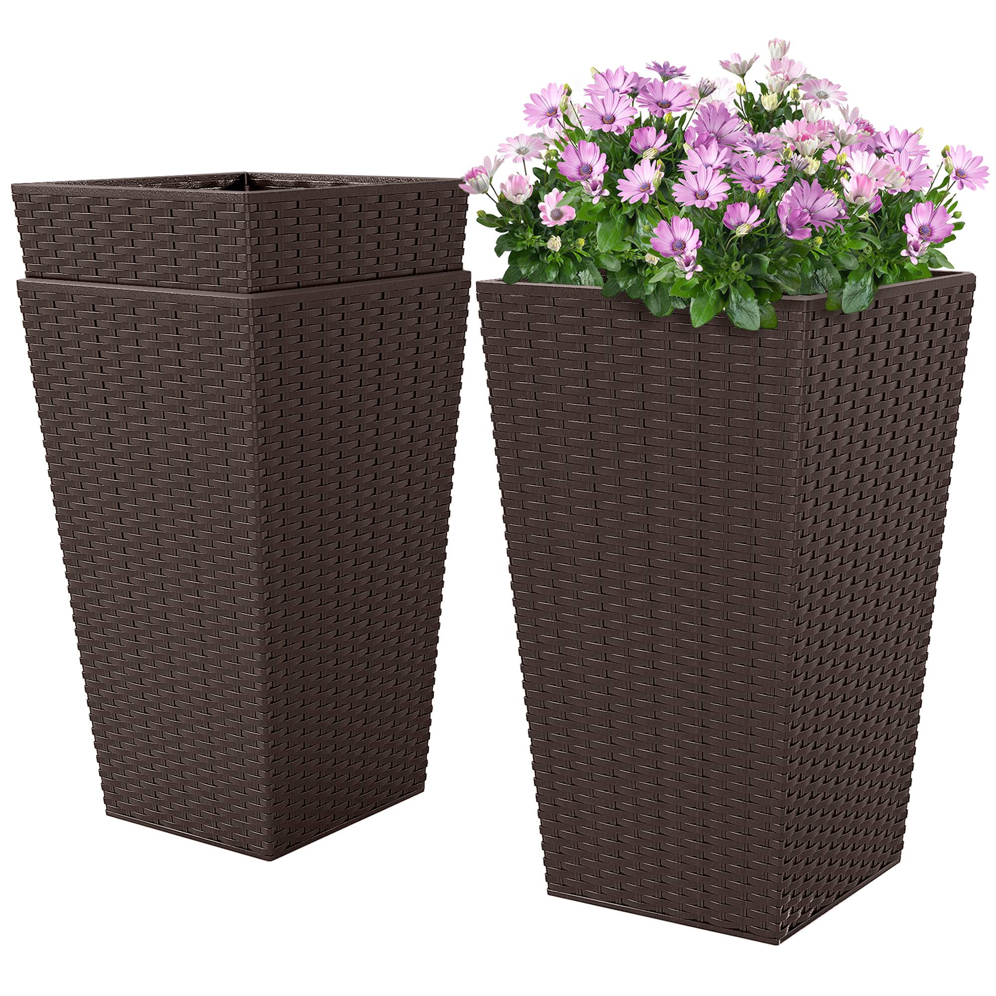 Outsunny - Tall Planters for Outdoor Plants Set of 3, 24 In Taper Planters with Drainage Holes - Brown price history on PriceWatchPro