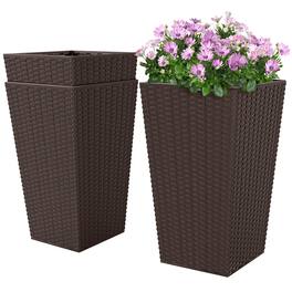Outsunny - Tall Planters for Outdoor Plants Set of 3, 24 In Taper Planters with Drainage Holes - Brown