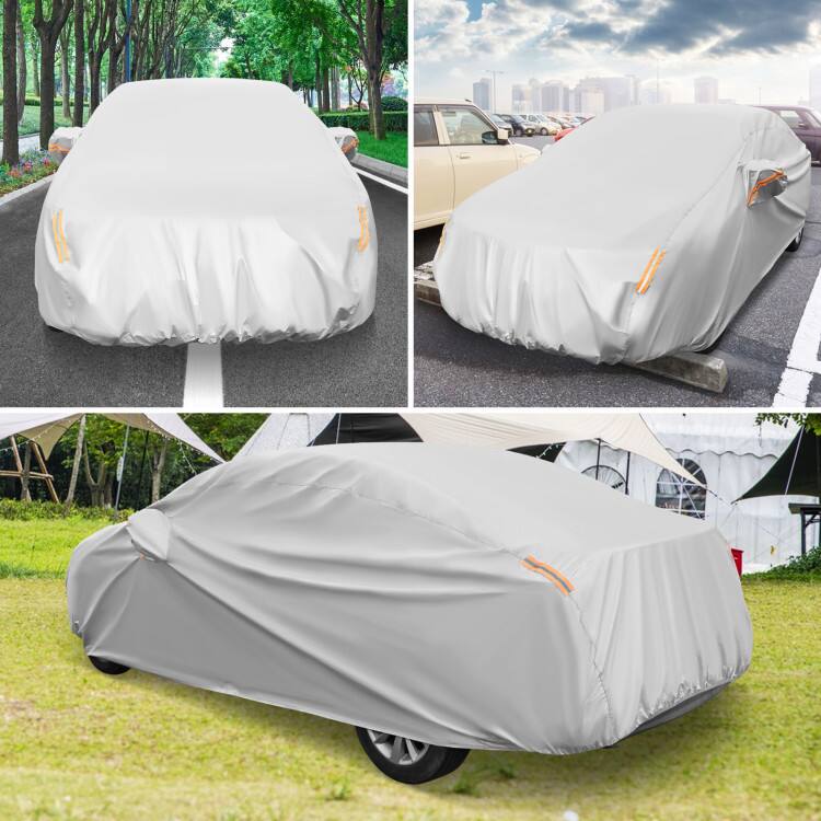 Alt View 3. Mondawe - 193" Universal Fit Sedan Car Cover with Mirror Pockets for Rain Sun UV Protection - Silver-193.