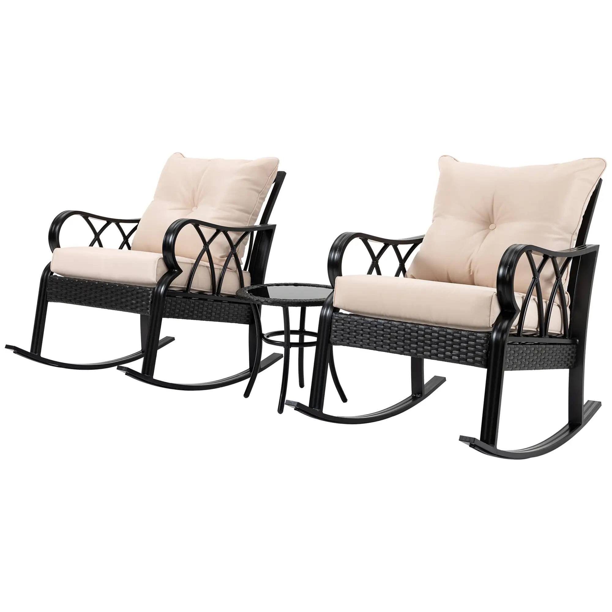 Angle. Resenkos - Resenkos 3-Piece Rocking Chair Bistro Set, Two Rocking Chairs And A Round Side Table, PE Rattan, Brown - Brown.