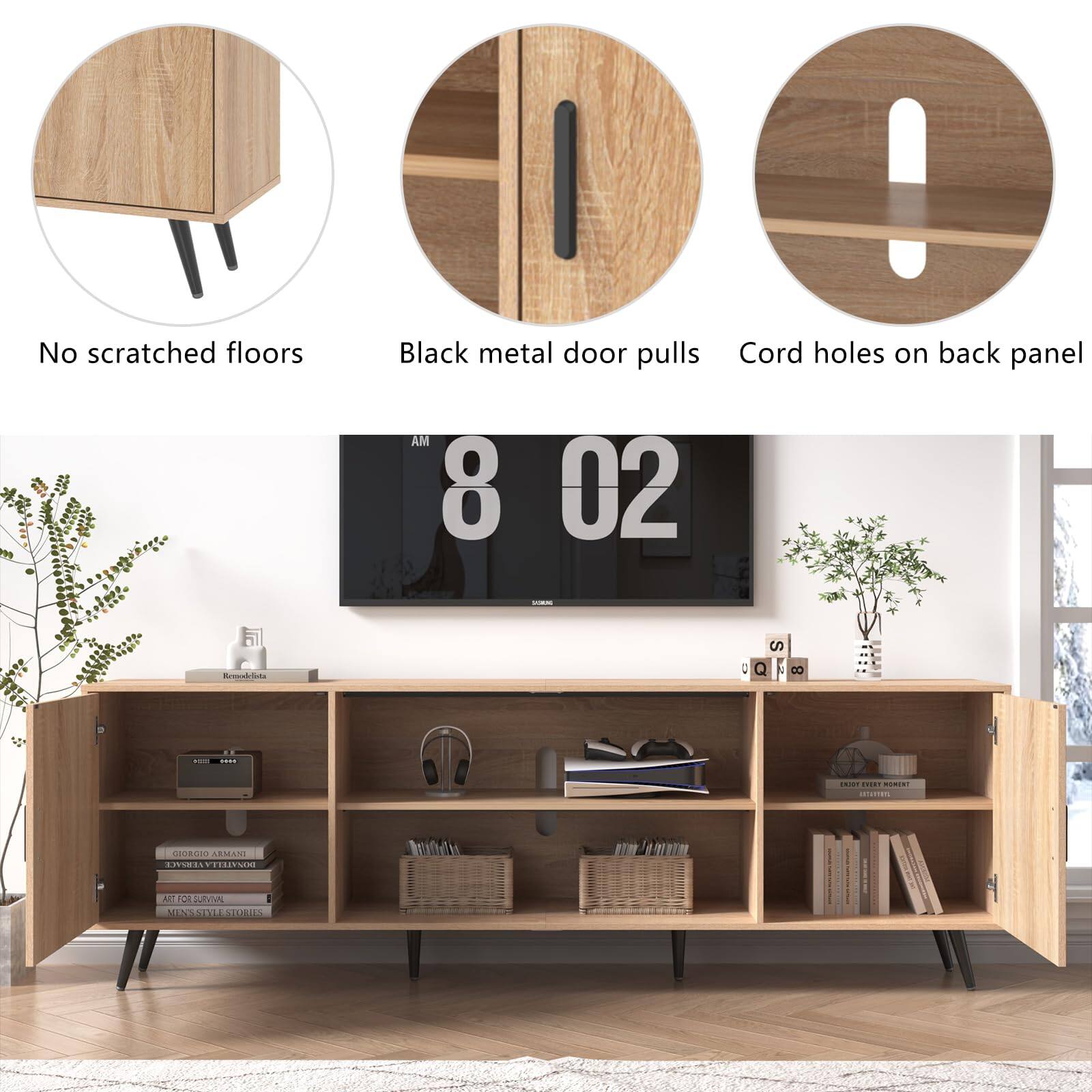 No scratched floors  
Black metal door pulls  
Cord holes on back panel  

AM 8 02  

Aadi S Q 8 - i - .....  
ice CSORCIO ARMANI SIVSEL FFESENSANE A FOI SUIVi MISSONN SNIR