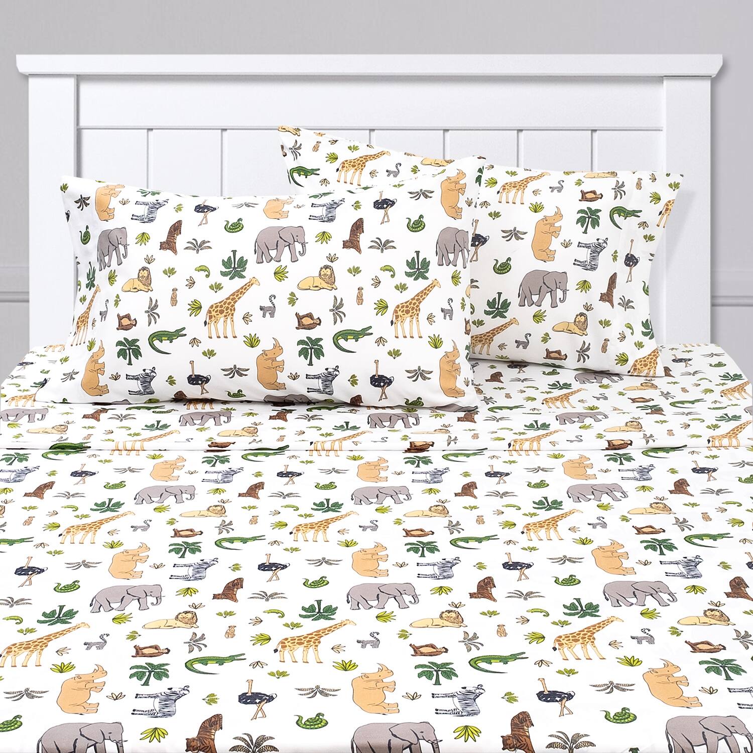 Left. Sweet Home Collection - Kids' Printed Classic & Bright Ultra Soft Microfiber Sheet Sets - Full - Wild Animals.