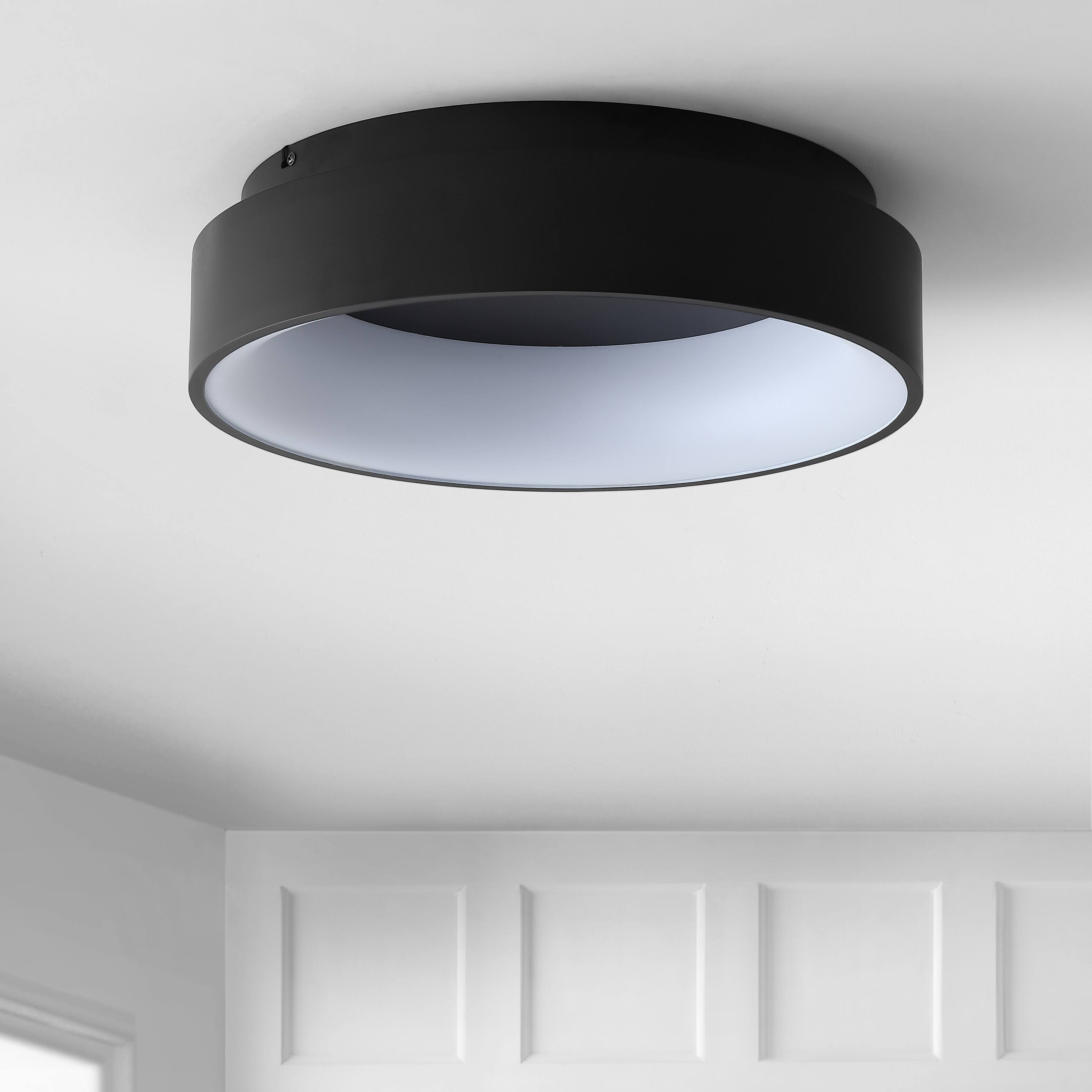Alt View 4. Jonathan Y - Ring 17.7" Integrated LED Metal Flush Mount Ceiling Light, Black - Black.