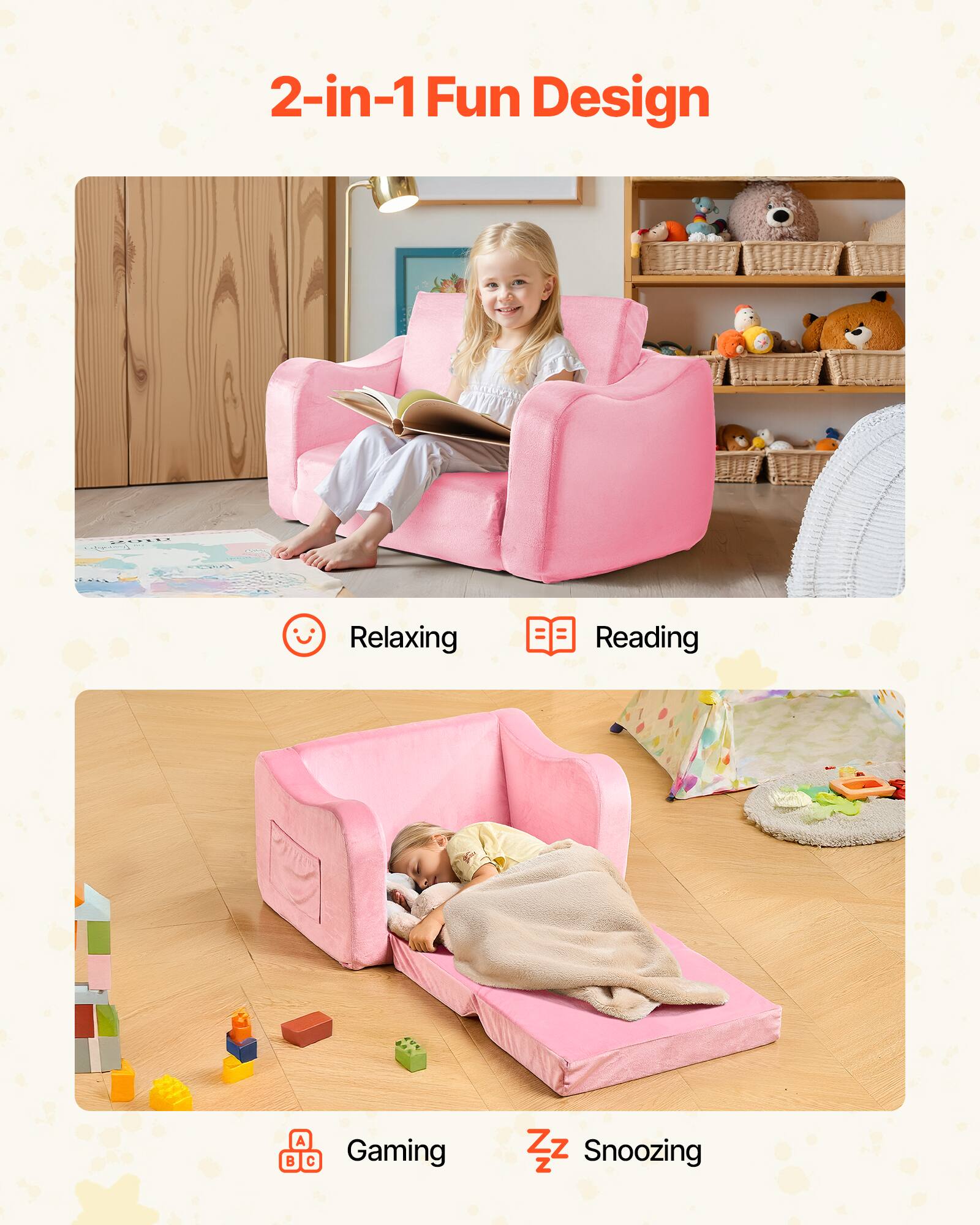 2-in-1 Fun Design

- Relaxing
- Reading
- Gaming
- Snoozing