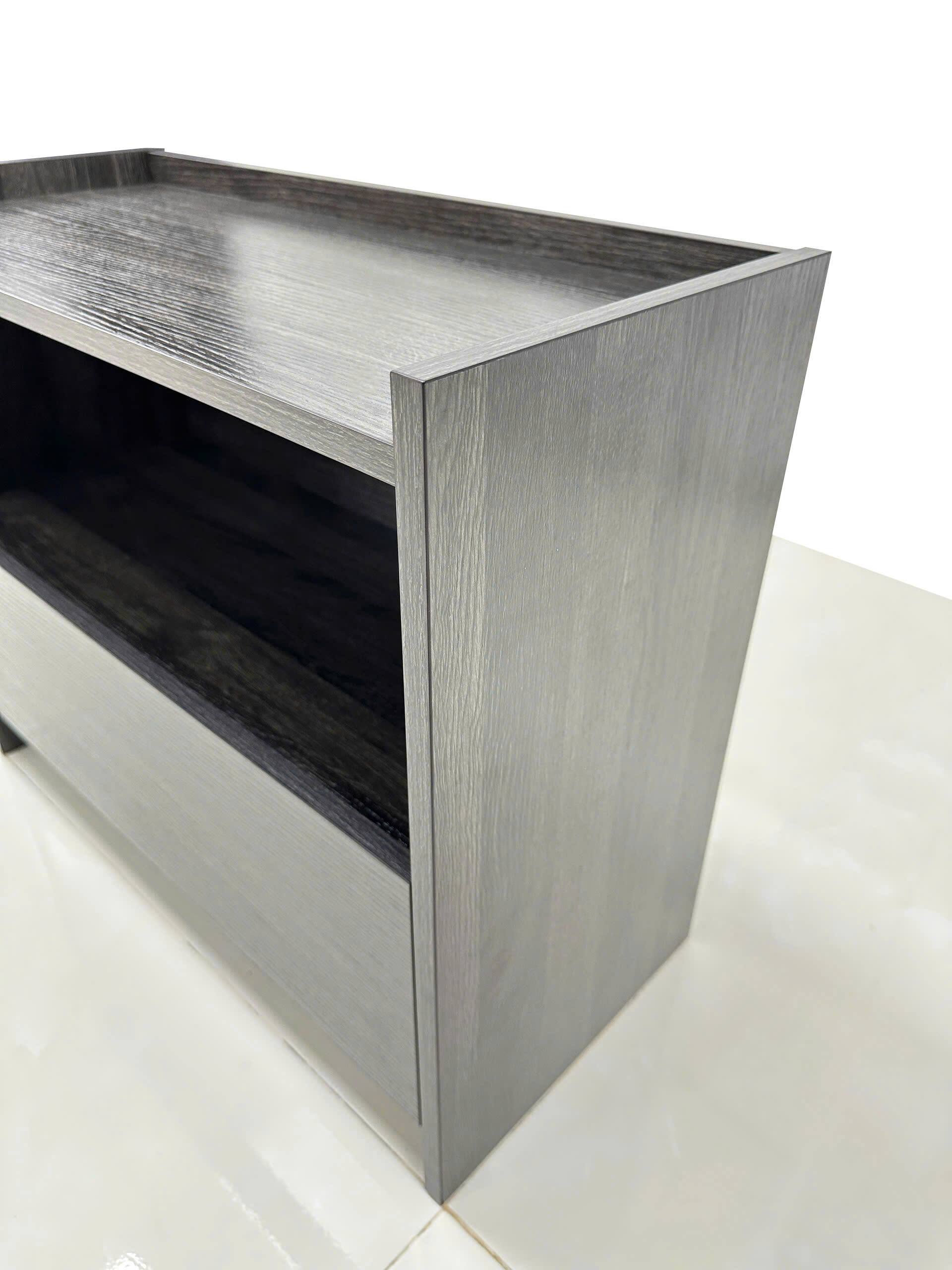 Back. Spaco - Spaco Compact Nightstand, Single Drawer Storage, Raised Protective Borders, Space Saving Bedside Table for Bedroom - Gray.