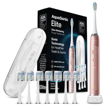 AquaSonic Elite
Ultra-Whitening Power Toothbrush
ADA Accepted
American Dental Association
Sonic Technology for Healthier Teeth & Gums
Transform your smile with state-of-the-art dental technology for whiter teeth and healthier gums. Developed and perfected in Los Angeles, loved worldwide.
50,000 VPM motor
30+ day battery life
Elite
Handle Travel Case Charging
ADA Accepted
American Dental Association
AquaSonic Elite
Ultra-Whitening Power Toothbrush
Sonic Technology for Healthier Teeth & Gums
50,000 VPM motor
30+ day battery life
Handle Travel Case Charging
ADA Accepted
American Dental Association