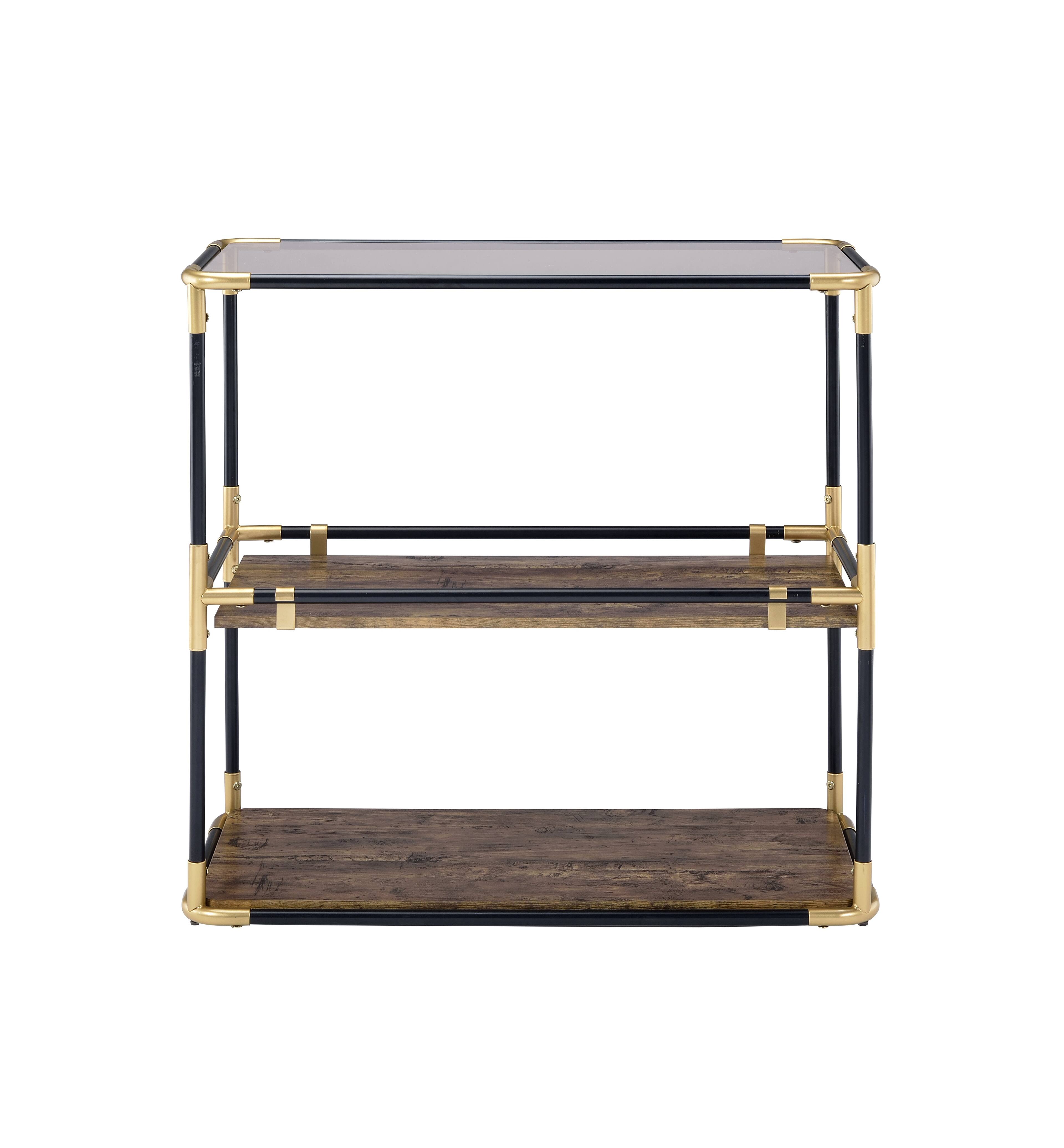 Alt View 1. Manhattan Lane - Rechange Glass Top Console Table Metal Tubular Framing and Wooden Shelves - Black and Brown.
