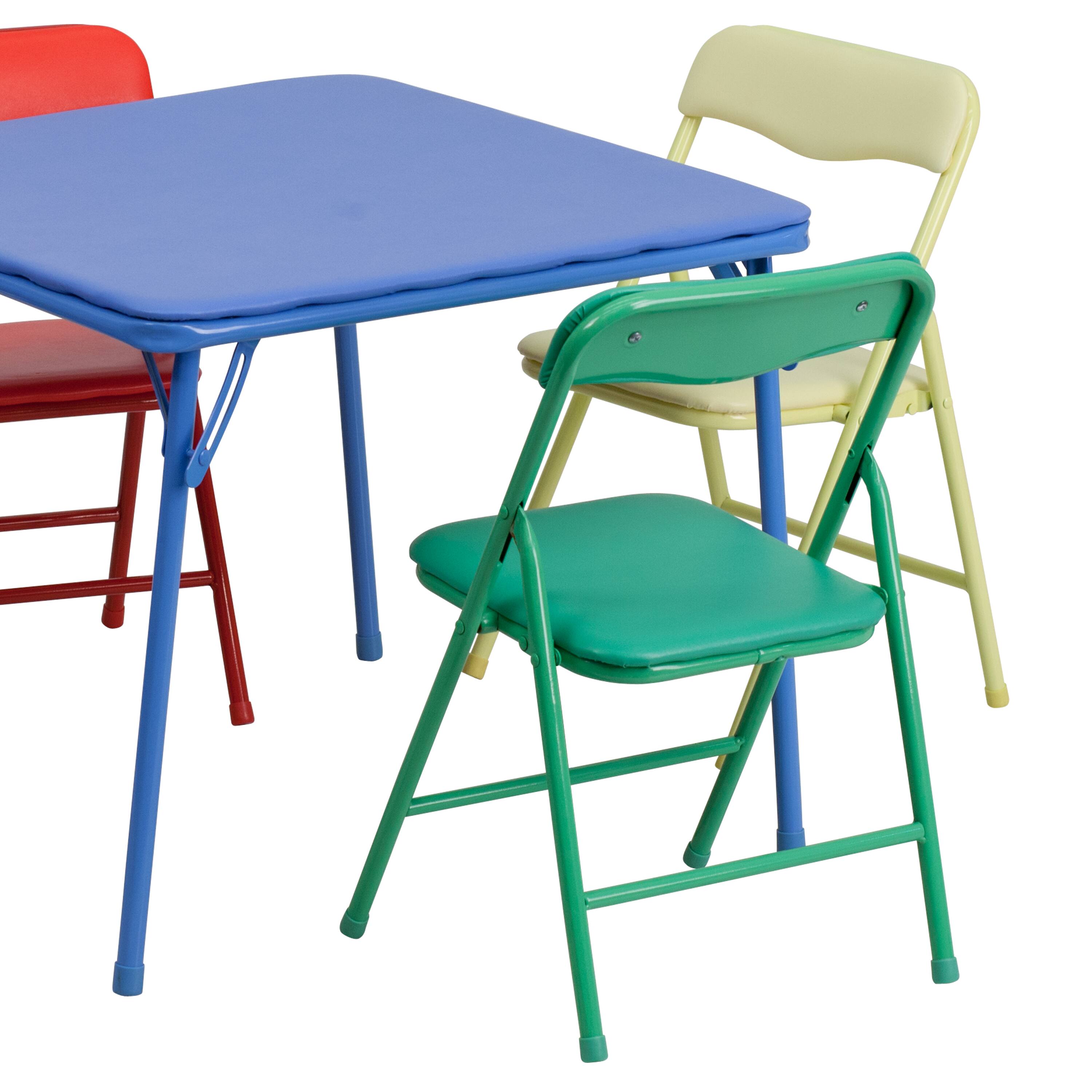 Alt View 7. Emma + Oliver - Kids 5 Piece Folding Table and Chair Set - Kids Activity Table Set - Blue.