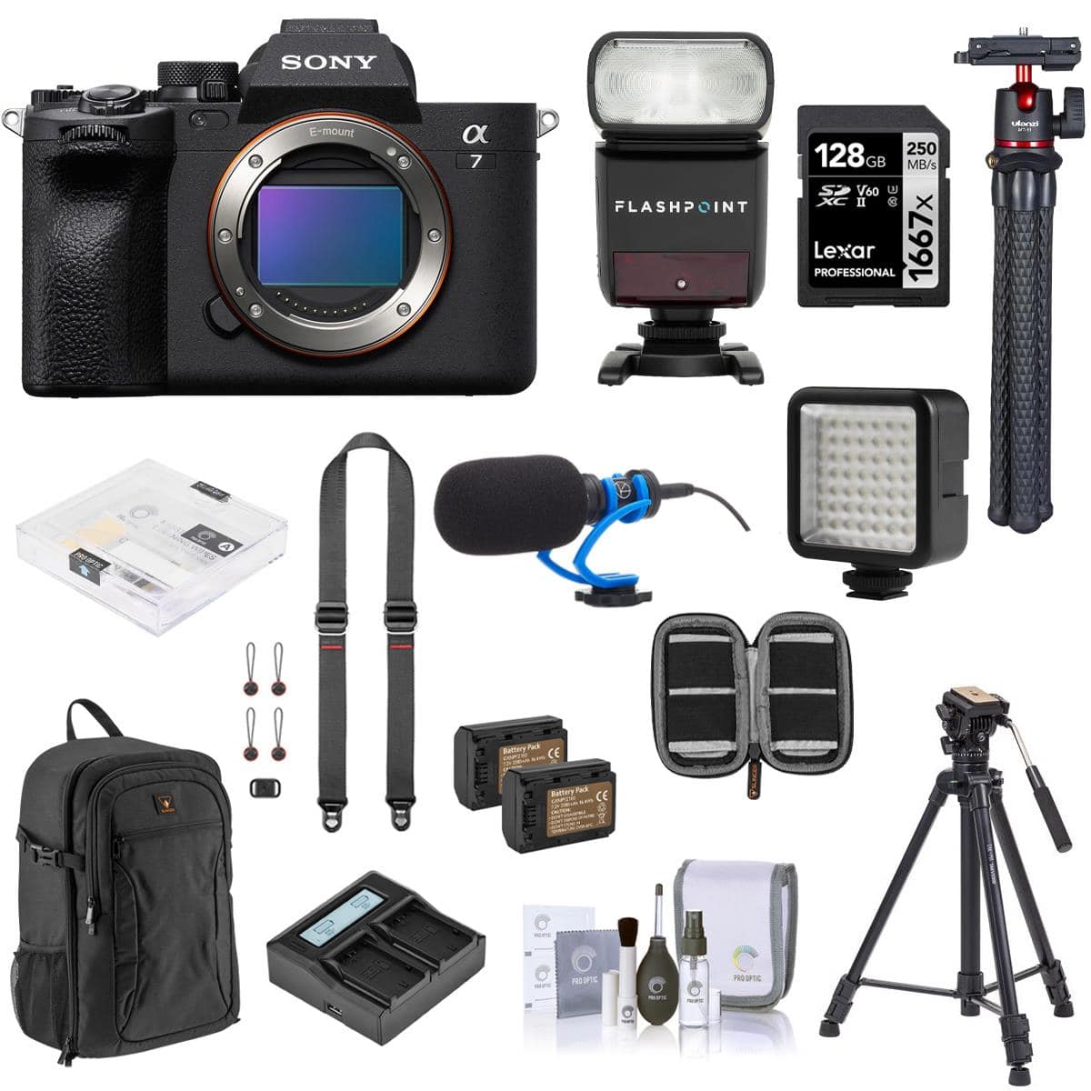 Bundle - Sony - Alpha a7 IV Full Frame Mirrorless Digital 4K Camera - with 128GB SD Card, Backpack, 2x Extra Battery,