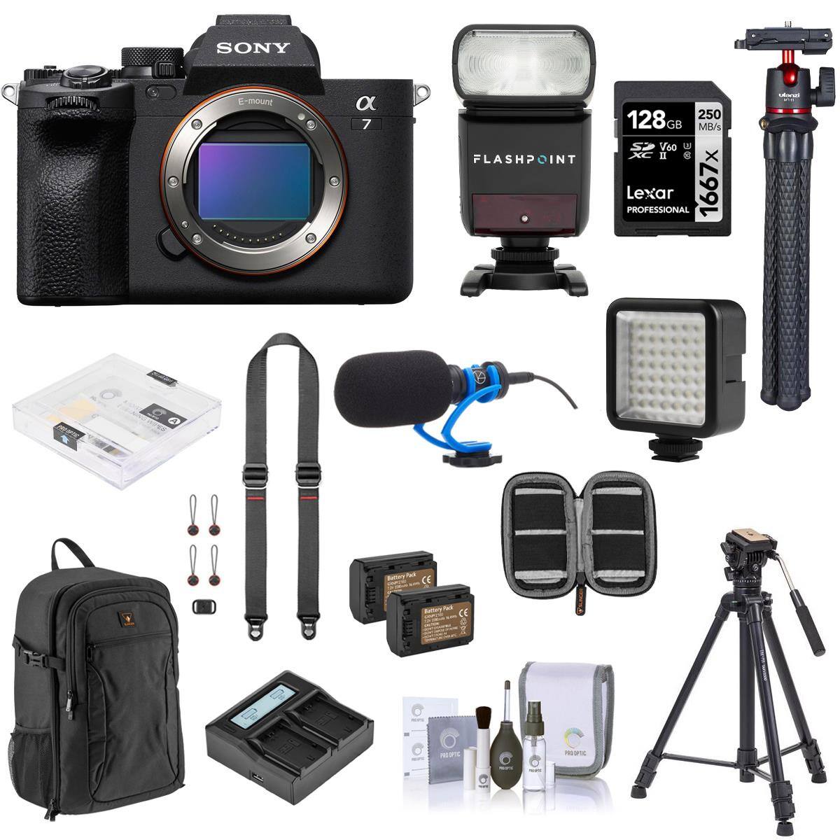 SONY E-mount α7  
FLASHPOINT 128G 250 GB MB/s SP V60 1667x  
Lexar PROFESSIONAL  
Batteries - CE