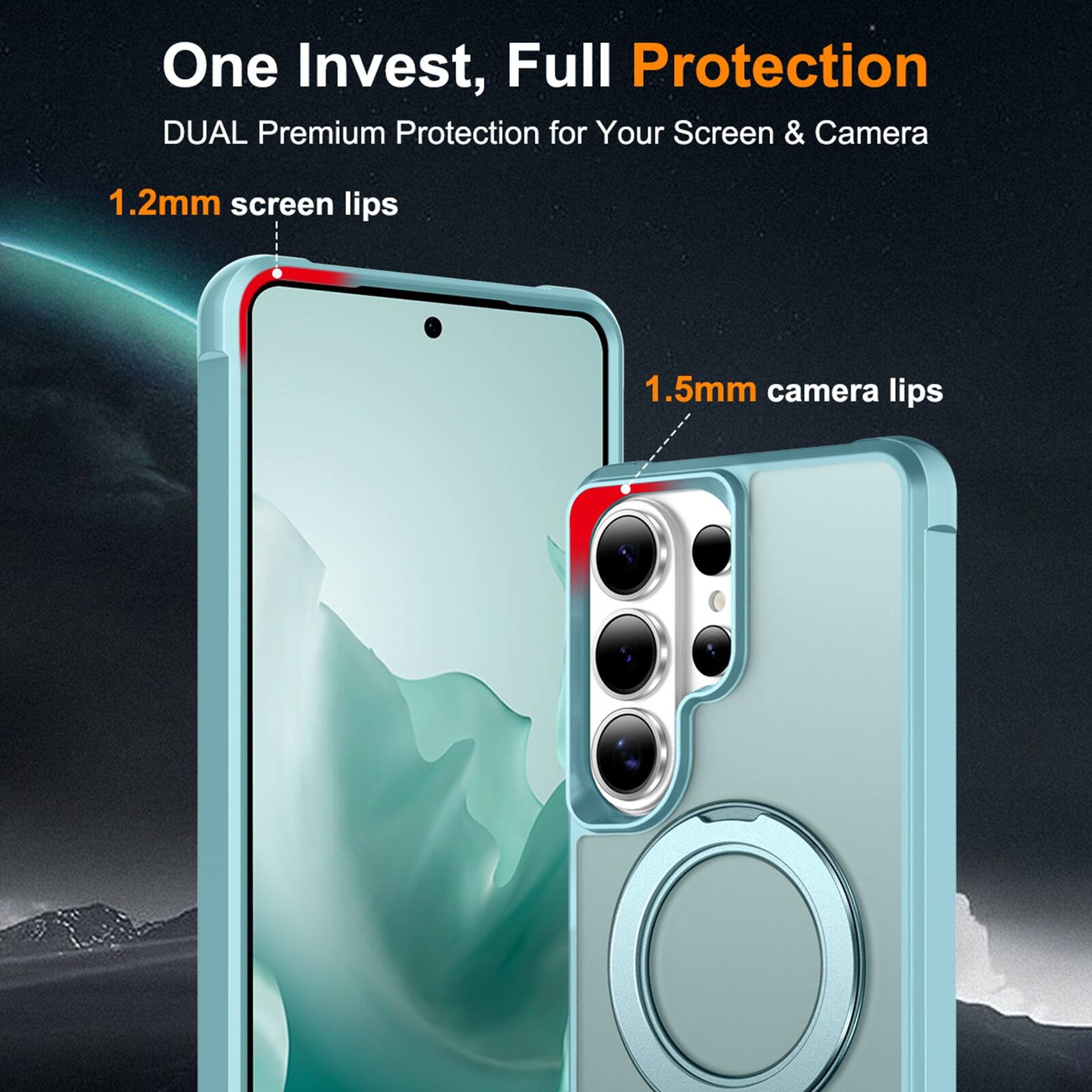 One Invest, Full Protection  
DUAL Premium Protection for Your Screen & Camera  
1.2mm screen lips  
1.5mm camera lips