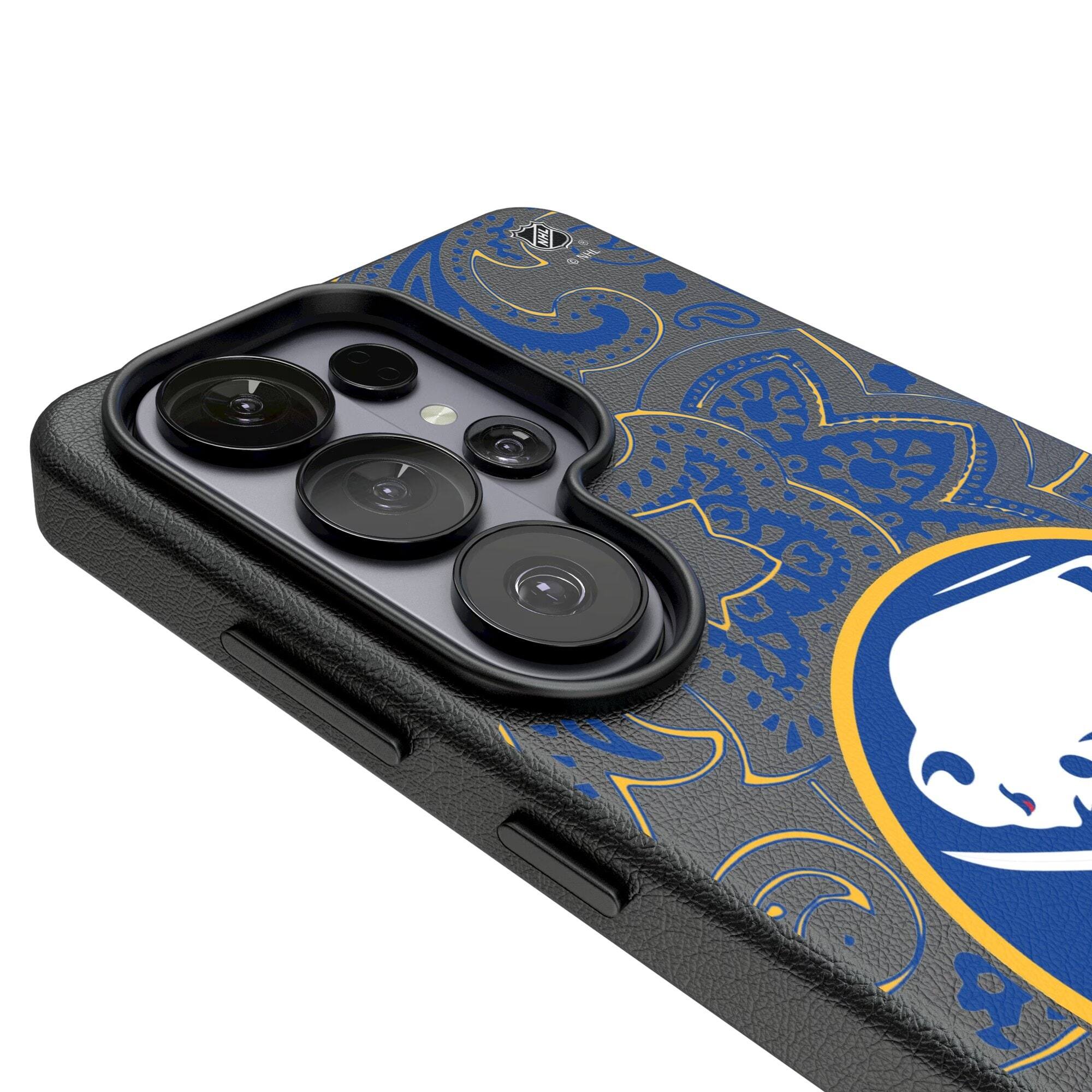 Alt View 2. Keyscaper - Buffalo Sabres Paisley Galaxy Magnetic Bump Case - S25 Ultra - Black.