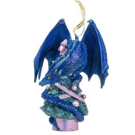 Pacific Trading - Dragon on Christmas Tree Hanging Ornament 5 inch - Blue