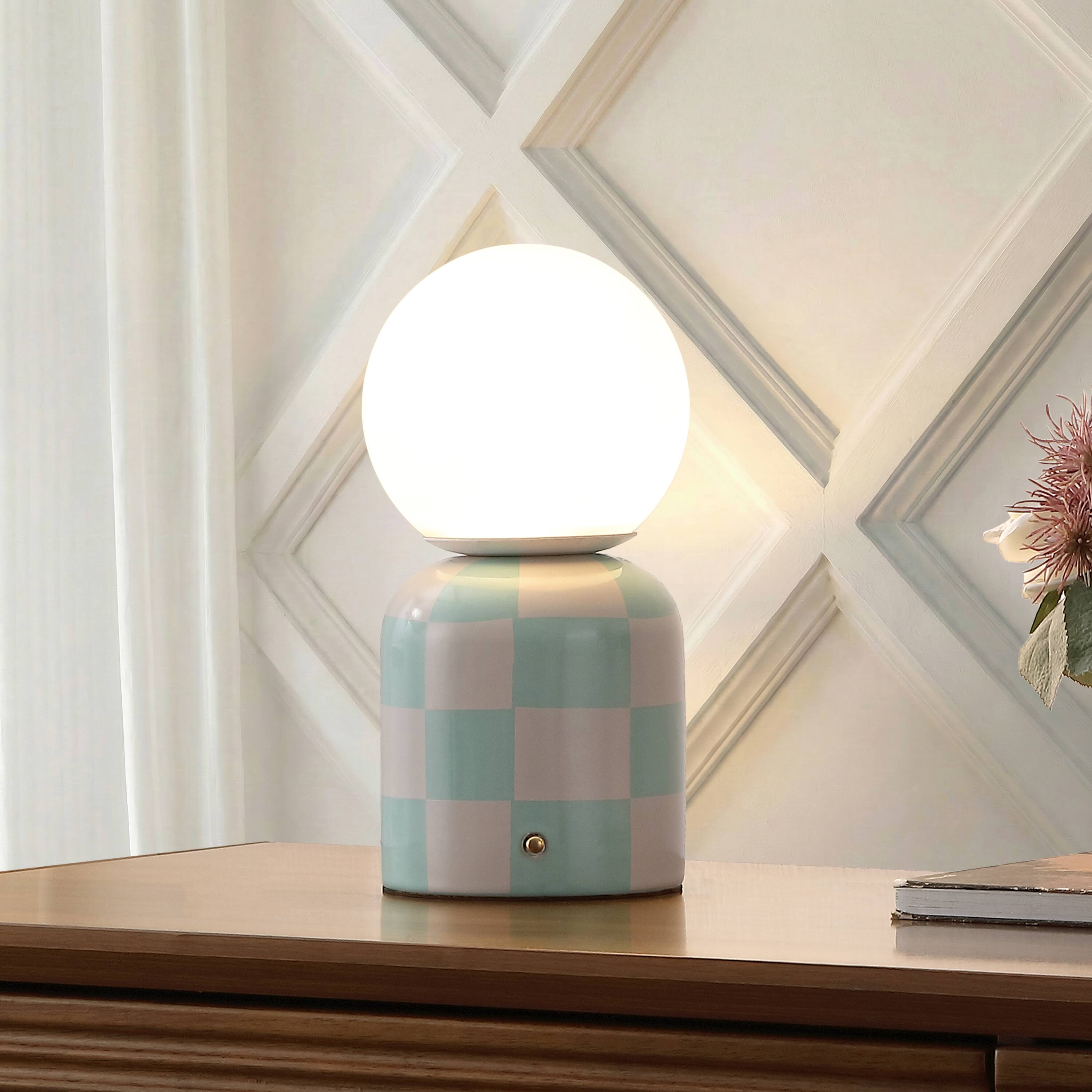 Alt View 1. Jonathan Y - Zira 10 in. Ceramic Rechargeable Cordless Portable Dimmable with Frosted Globe Shade LED Table Lamp, Light Green/Ivory - Light Green/Ivory.
