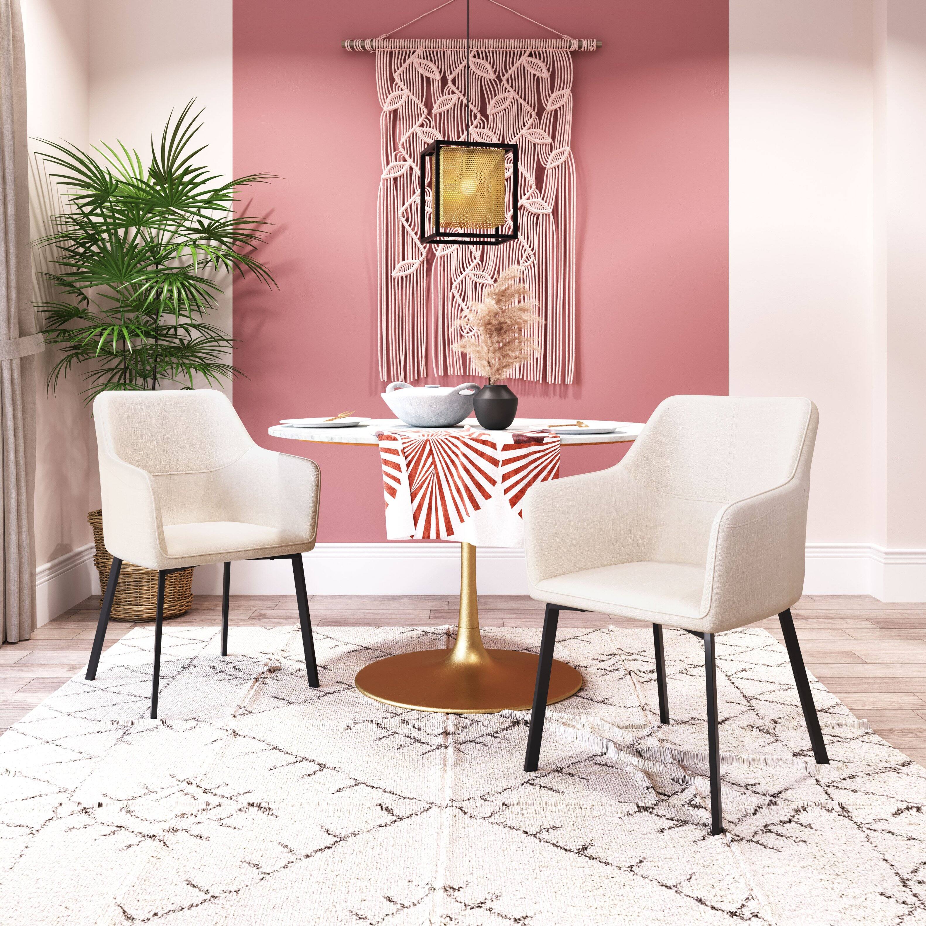 Angle. Hivvago - Adage Dining Chair (Set of 2) Beige - Beige.