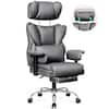 Front. KERDOM - Ergonomic Executive Chair with Footrest, Lifting Armrest & Headrest Adjustable, Home Office Reclining PU Leather Chair - Grey.