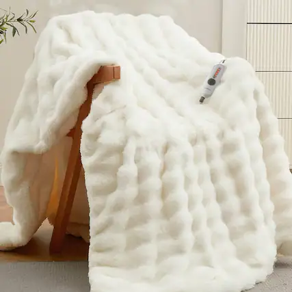 Front. Acekool - 50"*60" Faux Fur Soft Bubble Electric Heating Blanket, Beige for Best Gift - Beige.