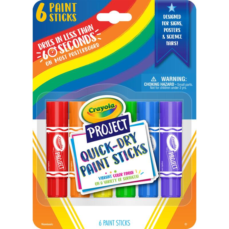 6 PAINT STICKS

DRIES IN LESS THAN 60 SECONDS ON MOST POSTERBOARD

DESIGNED FOR SIGNS, POSTERS & SCIENCE FAIRS!

WARNING: CHOKING HAZARD - Small parts. Not for children under 3 yrs.

Crayola PROJECT QUICK-DRY PAINT STICKS

VIBRANT COLOR FINISH ON A VARIETY OF SURFACES!

6 PAINT STICKS

Nontoxic

Crayola.com