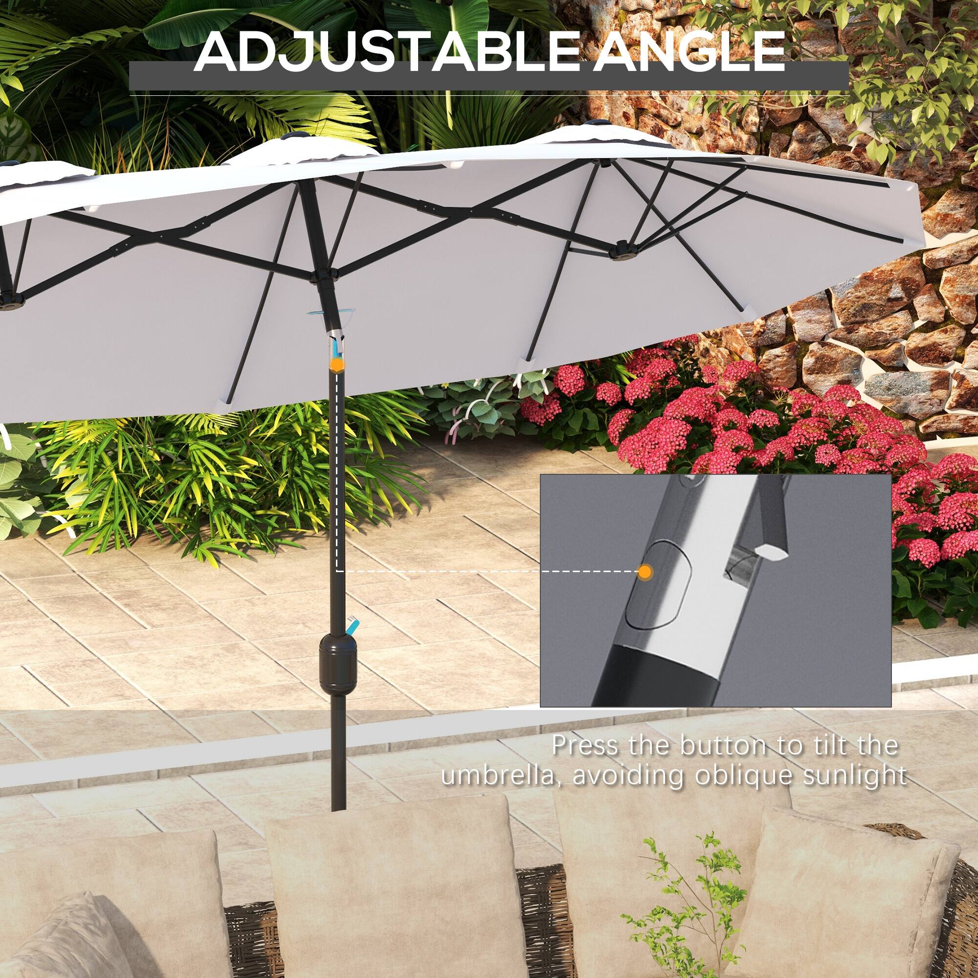 ADJUSTABLE ANGLE
Press the button to tilt the umbrella, avoiding oblique sunlight
