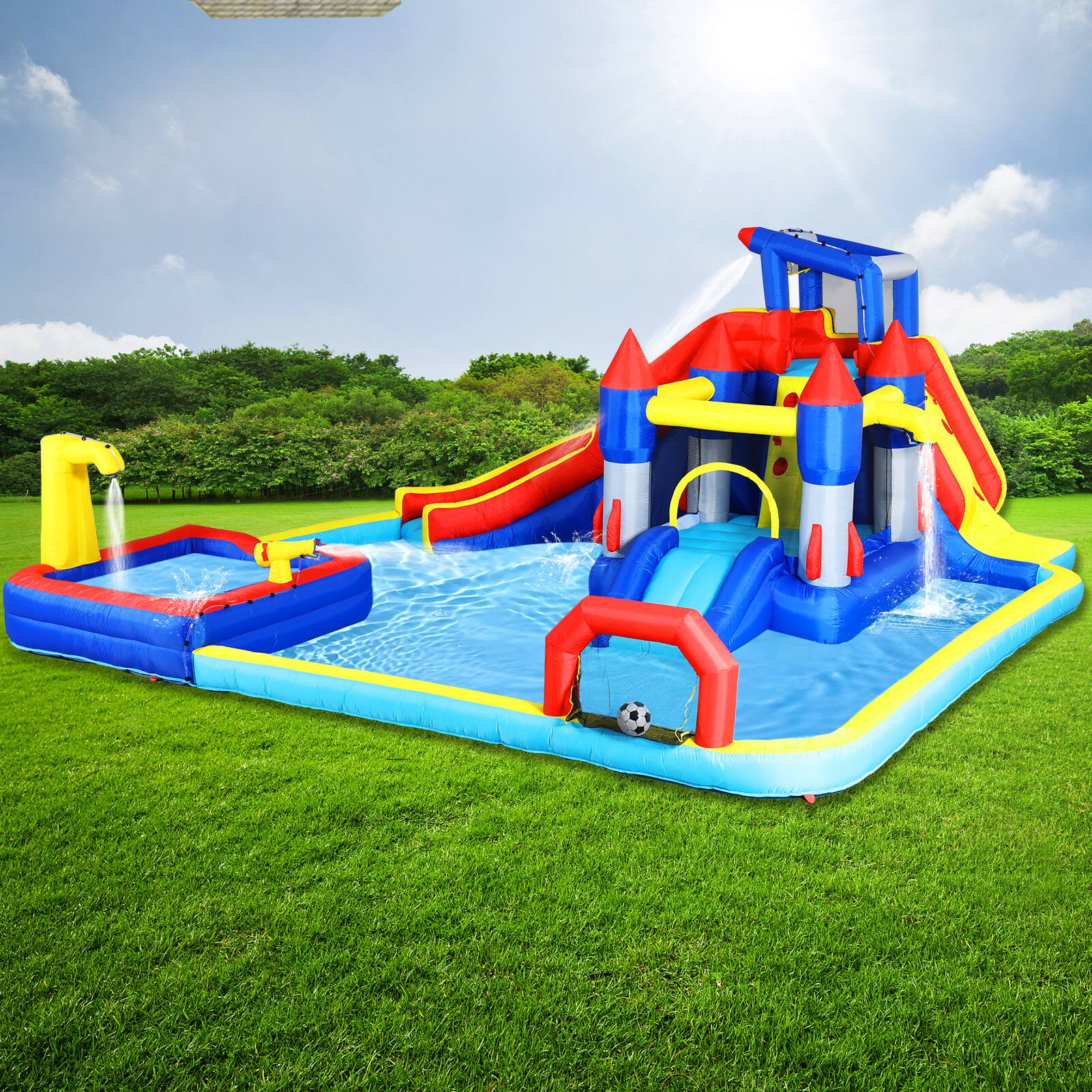 Alt View 7. Loheer - Loheer 10 in 1 Inflatable Water Park Bouncing House with Dual Splash Pools Climbing Wall and Water Gun for Kids Backyard.