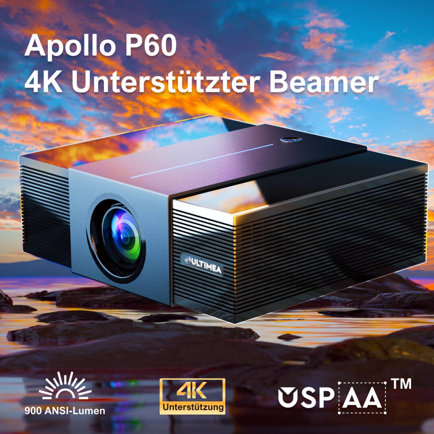 Apollo P60  
4K Unterstüztiger Beamer  

900 ANSI-Lumen  
4K Unterstützung  

USP AA™