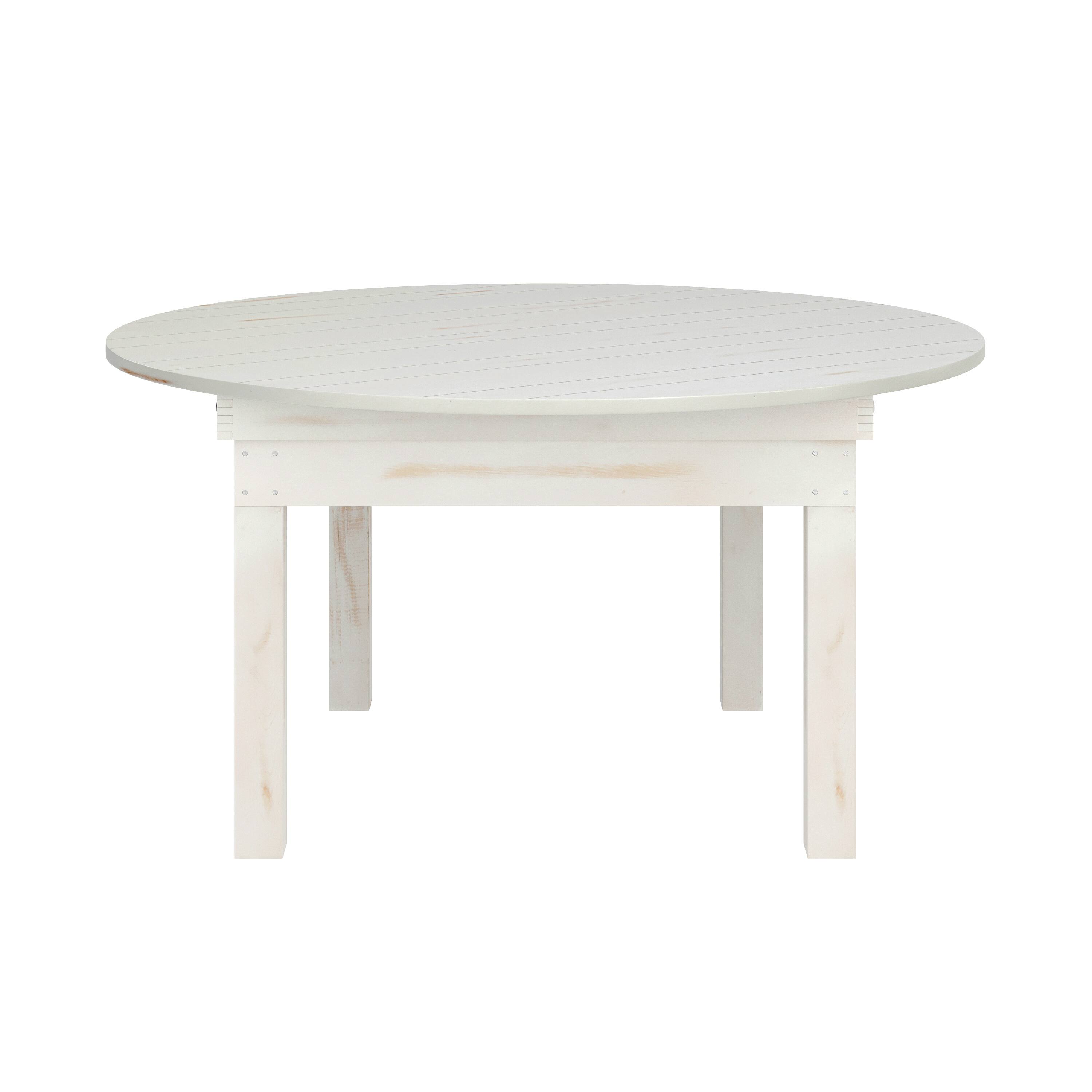 Angle. Flash Furniture - HERCULES 60" Round White Commercial Farmhouse Folding Table, Antique Rustic Solid Pine Dining Room Table with Foldable L - White.