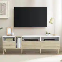 Bestier - Modern TV with 3 Drawers and Open Shelves, Media Console Table for TVs up to 80'', Entertainment Center for Living Room - White