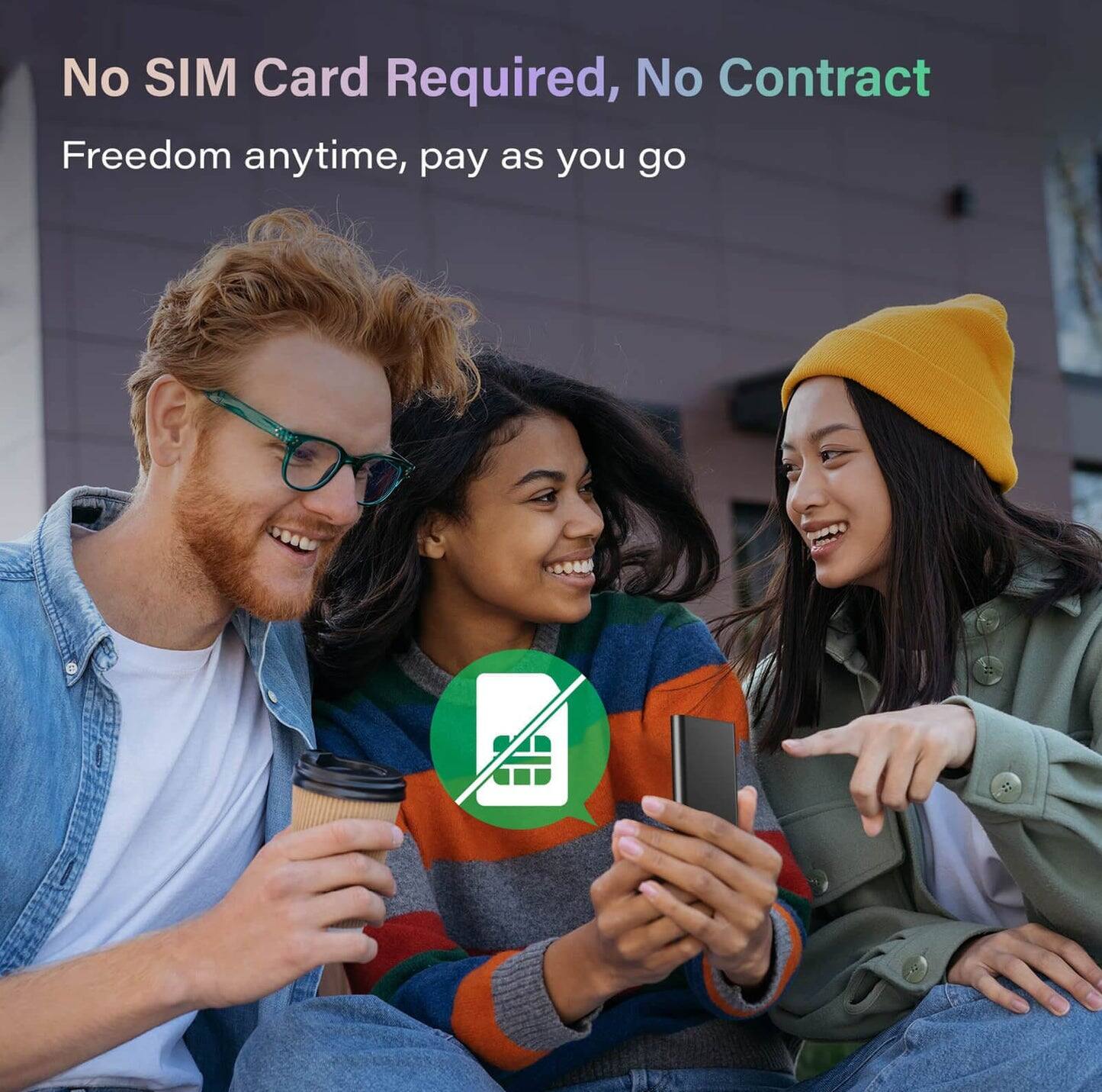 No SIM Card Required, No Contract  
Freedom anytime, pay as you go