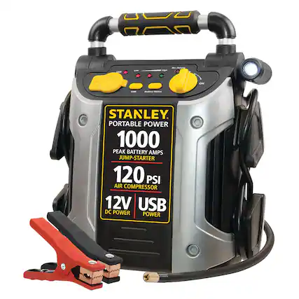 STANLEY
PORTABLE POWER 1000
PEAK BATTERY AMPS JUMP-STARTER
120 PSI AIR COMPRESSOR
12V DC POWER
USB POWER