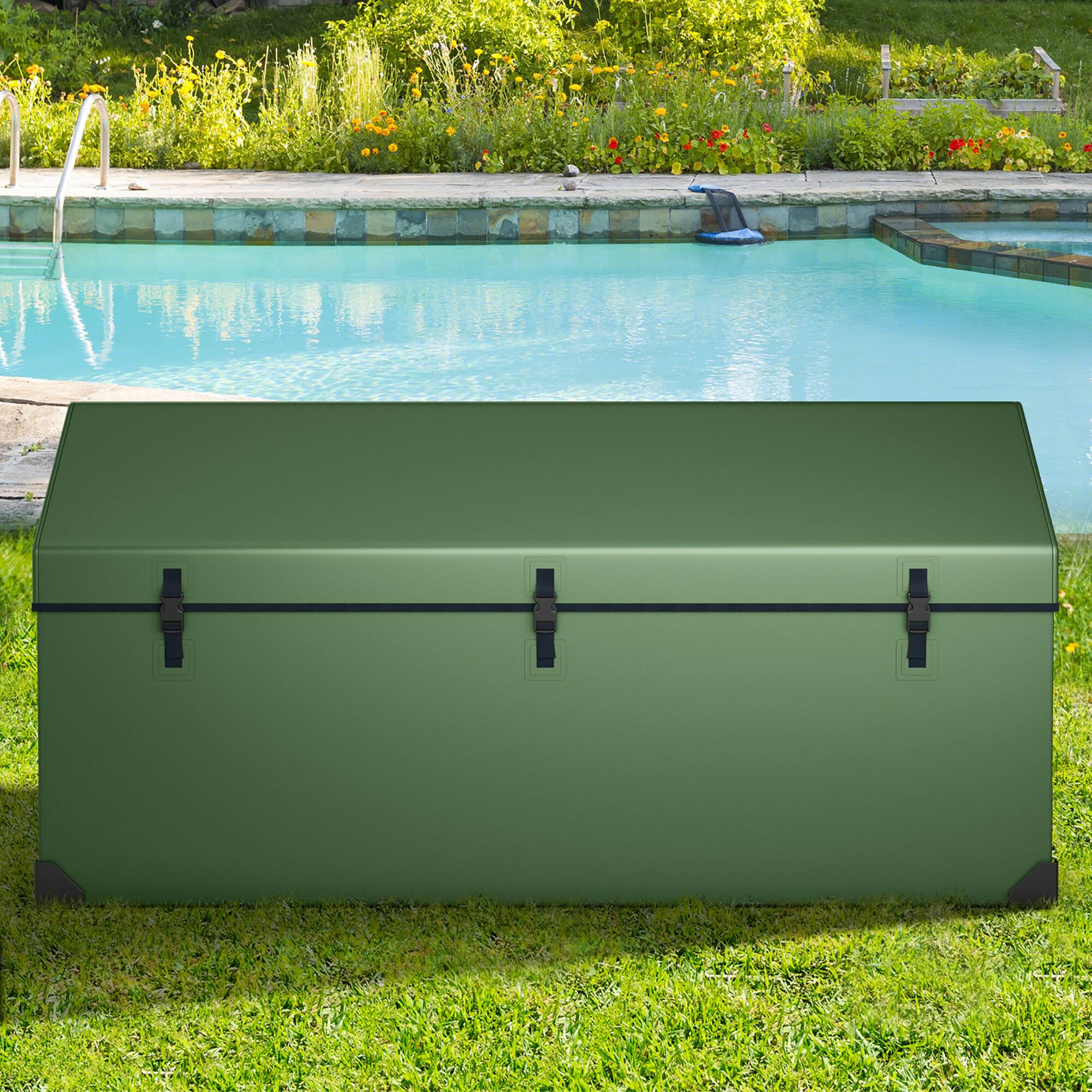 Alt View 1. Gymax - Gymax 174 Gallon Outdoor Tool Box All Weather Tarpaulin Deck Box w/ Convenient Handles - Green.