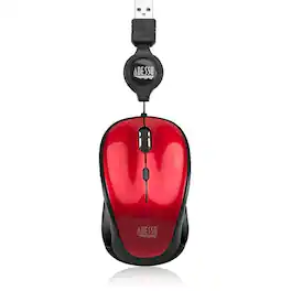 Adesso - iMouse S8R - USB Illuminated Retractable Mini Mouse - Optical - Cable - USB 2.0 - 1600 dpi - Scroll Wheel - Wired - Red