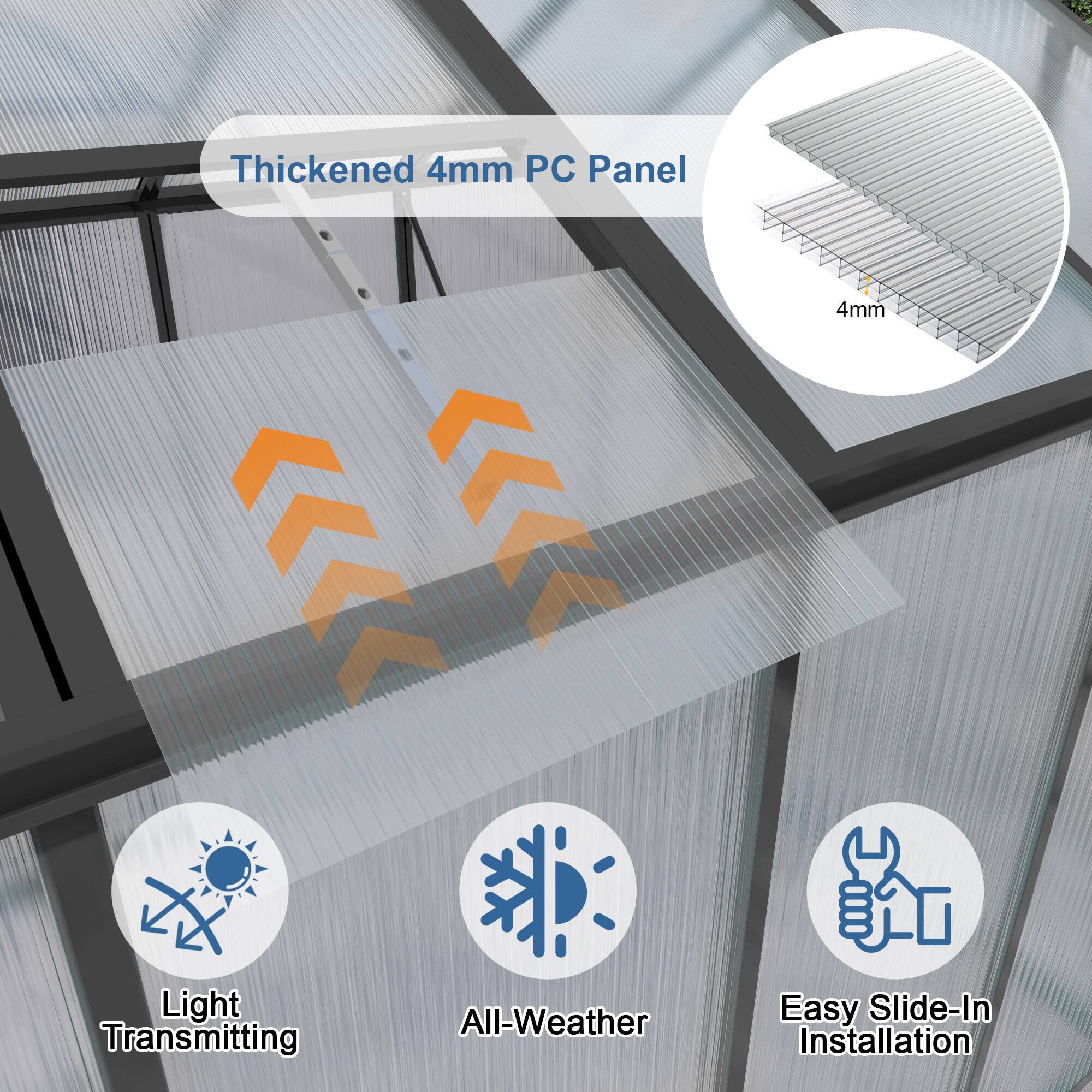 Thickened 4mm PC Panel  
4mm Light Transmitting  
All-Weather  
Easy Slide-In Installation