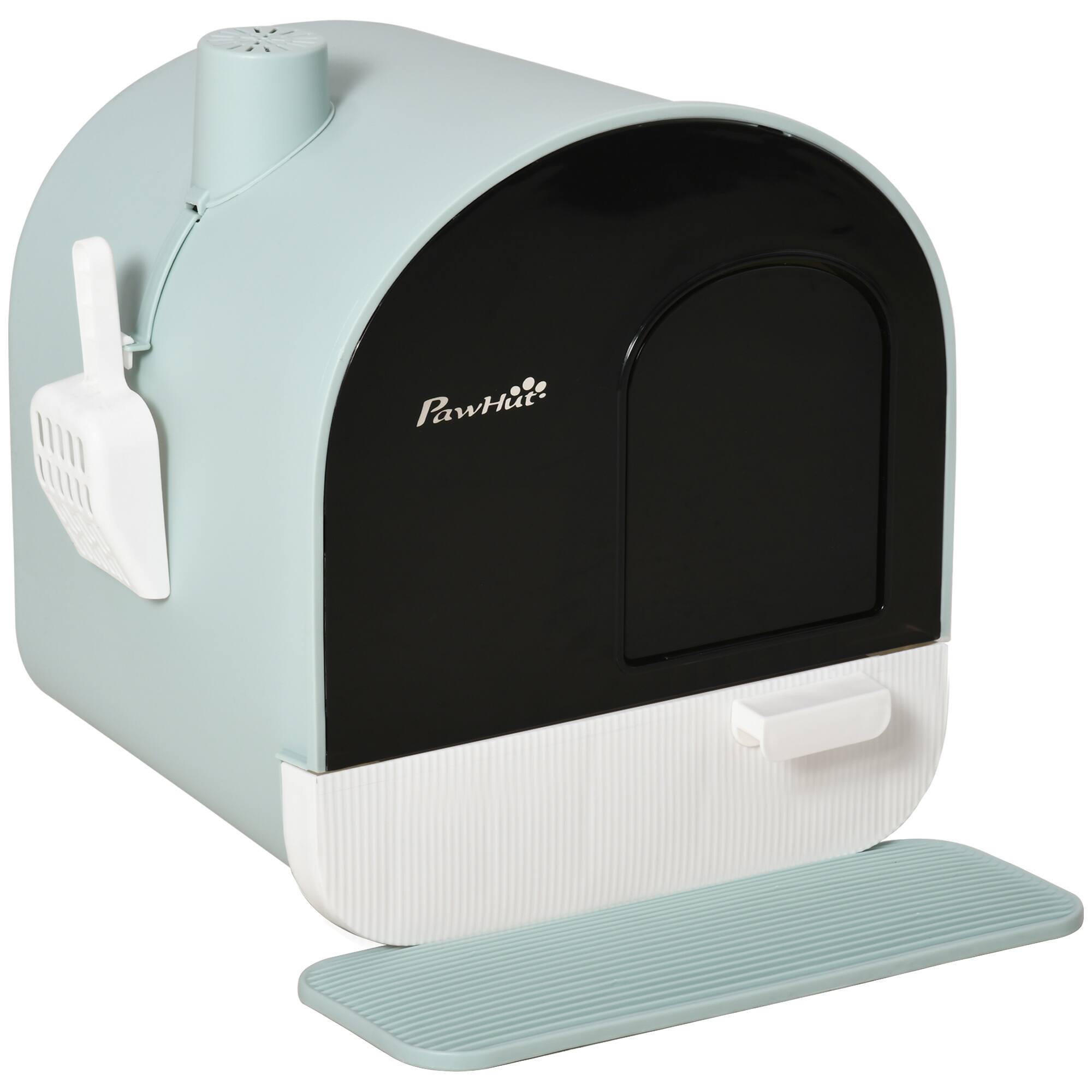 Front. Pawhut - Cat Litter Box with Lid, Covered Litter Box for Indoor Cats with Tray, Scoop, Filter, 17" x 17" x 18.5" - Green.