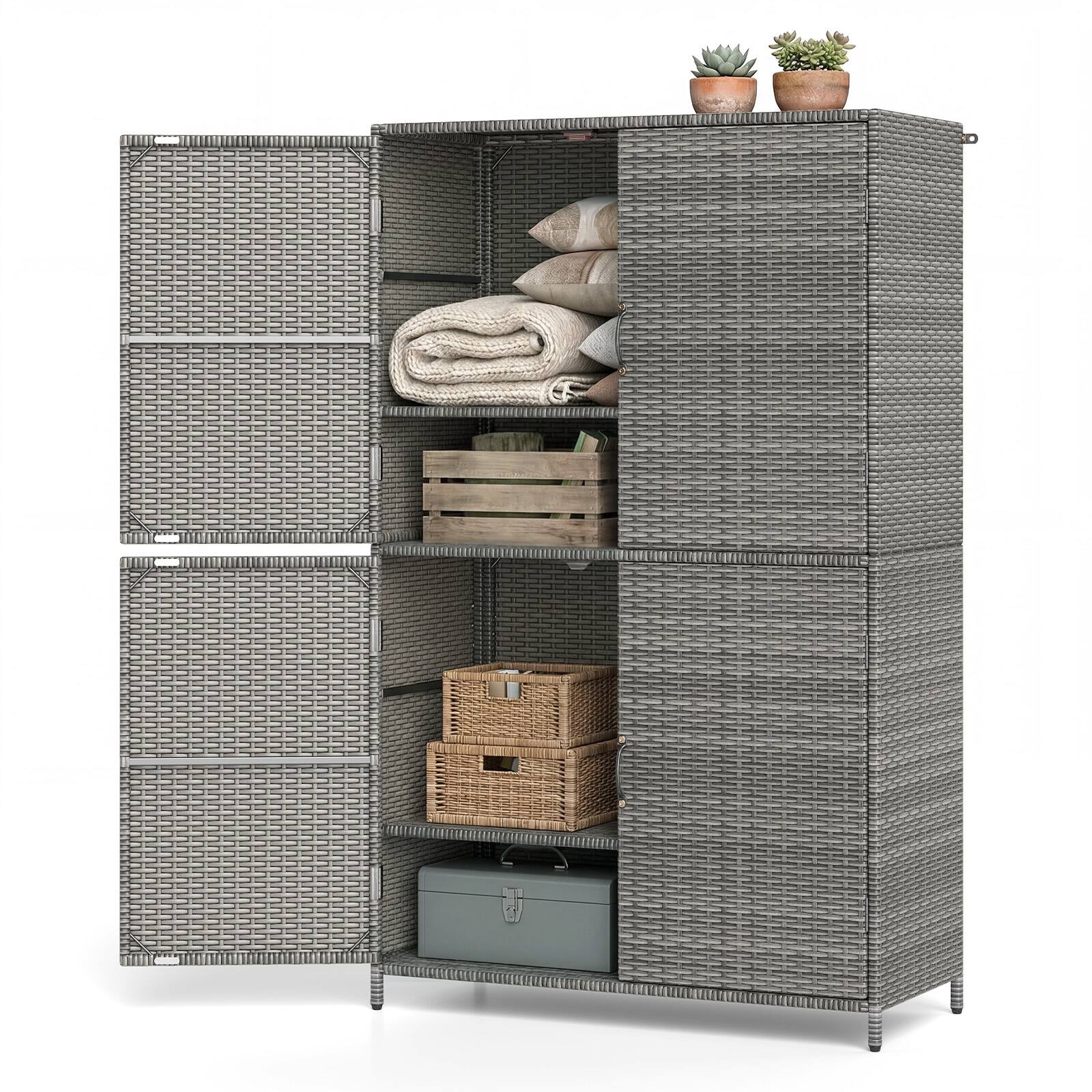 Alt View 1. Costway - Costway Outdoor Storage Cabinet with Adjustable Shelves & Anti-Toppling Device for Garden - Mix Gray.