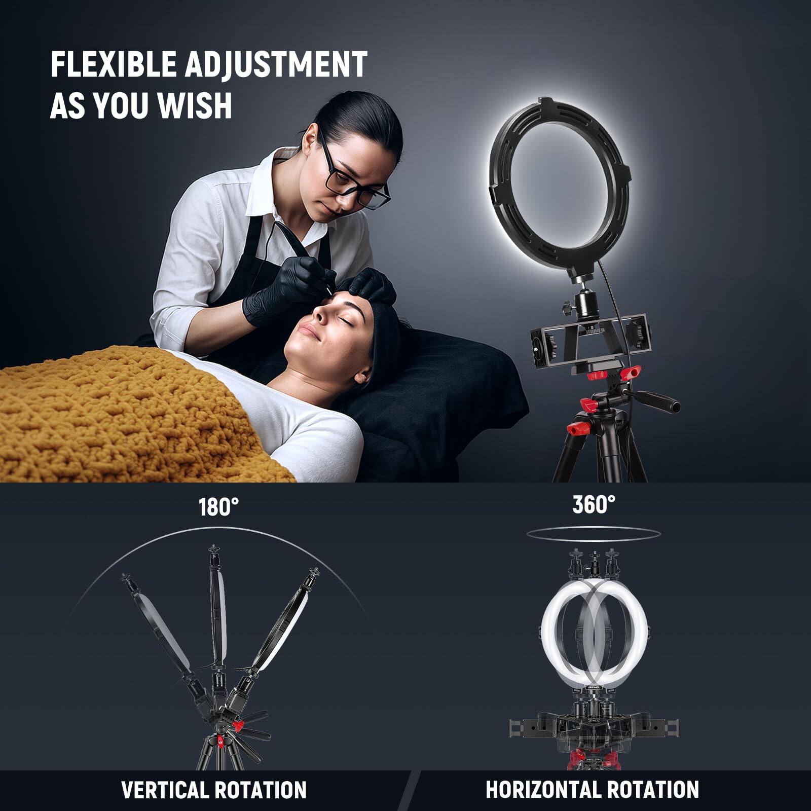 FLEXIBLE ADJUSTMENT AS YOU WISH

180° VERTICAL ROTATION

360° HORIZONTAL ROTATION