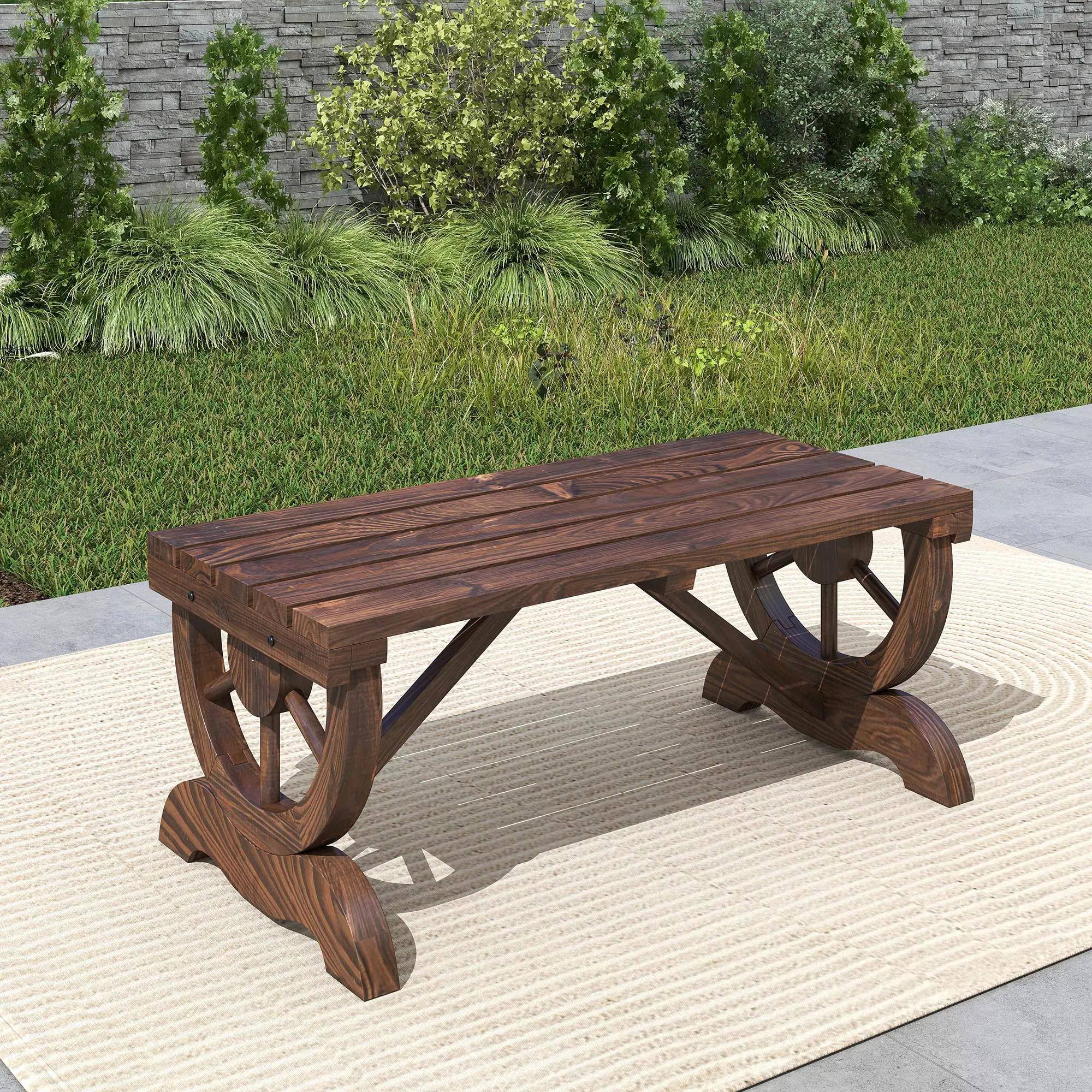 Alt View 1. Resenkos - Resenkos 2-Person Wooden Bench, Rustic Outdoor Porch Seat, 550LB Capacity, Country Style Patio Furniture, Carbonized - Carbonized.