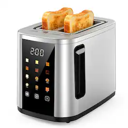 Teendow - 2-Slice Touchscreen Toaster, 800W Stainless Steel, Extra-Wide 1.5" Slots, 6 Bread Modes, 6 Shade Settings - Silver
