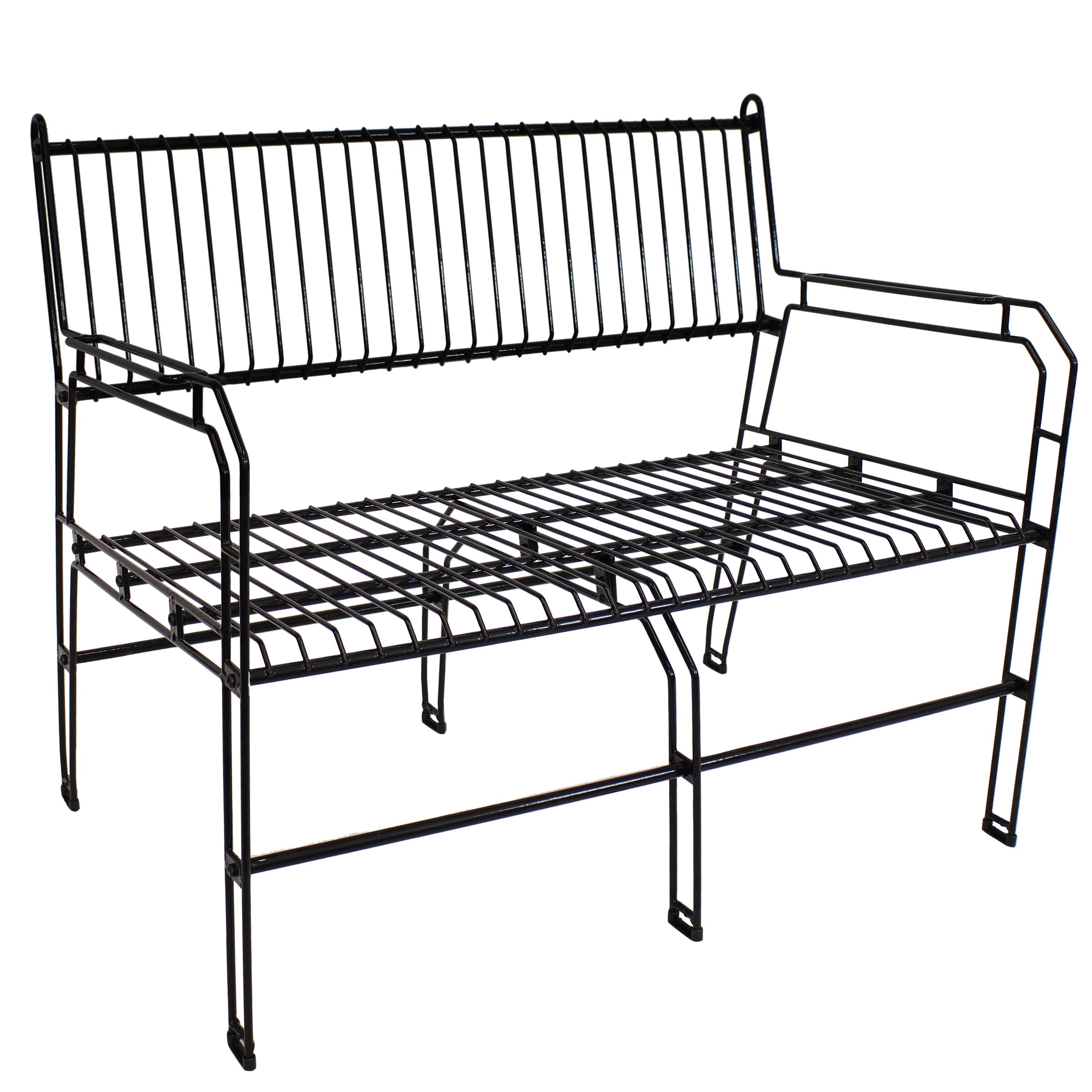 Front. Sunnydaze - 2-Person Steel Wire Indoor and Outdoor Patio Bench - Black.