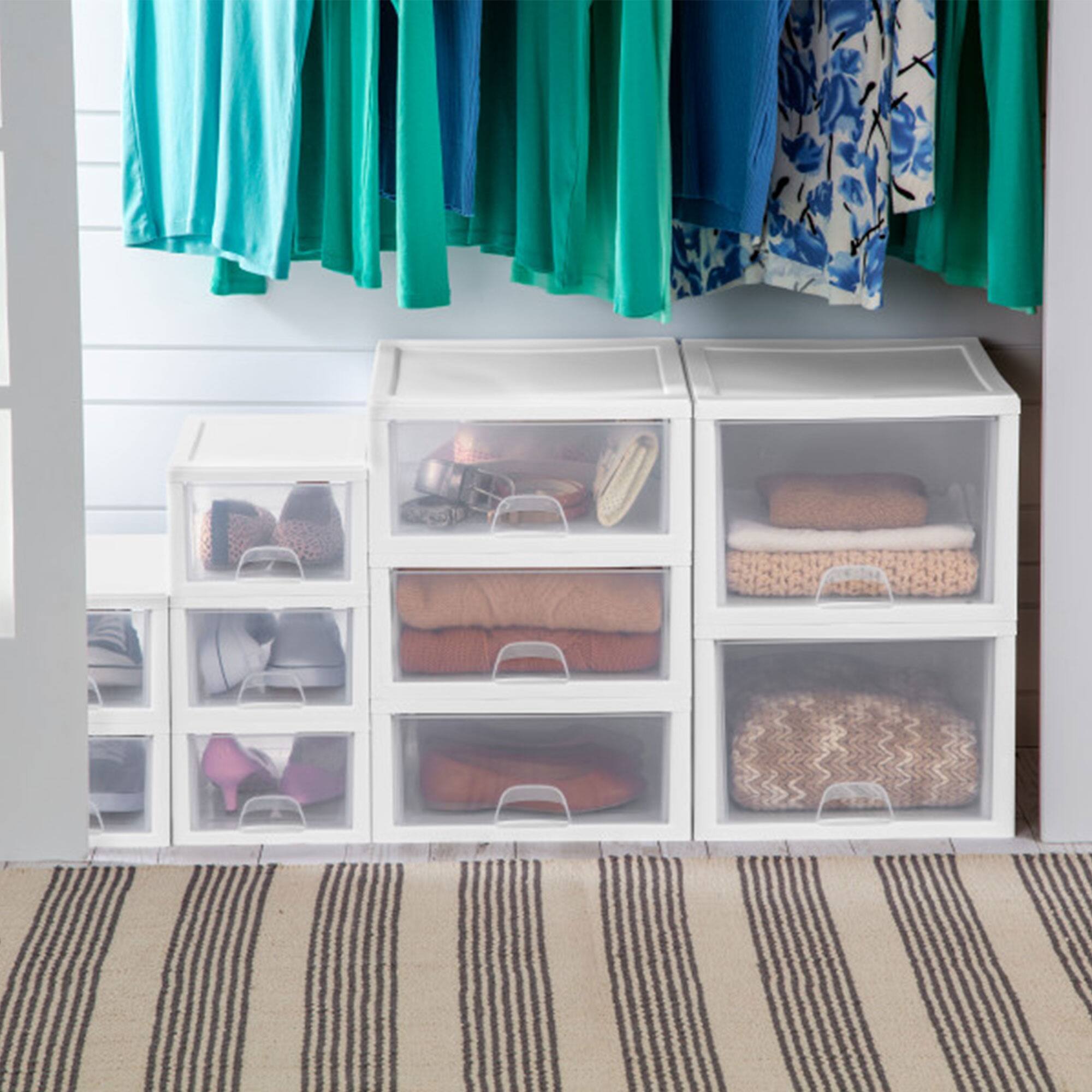 Alt View 3. Sterilite - Sterilite 27 Quart Clear & White Plastic Storage Bin with One Drawer, 12 Pack.