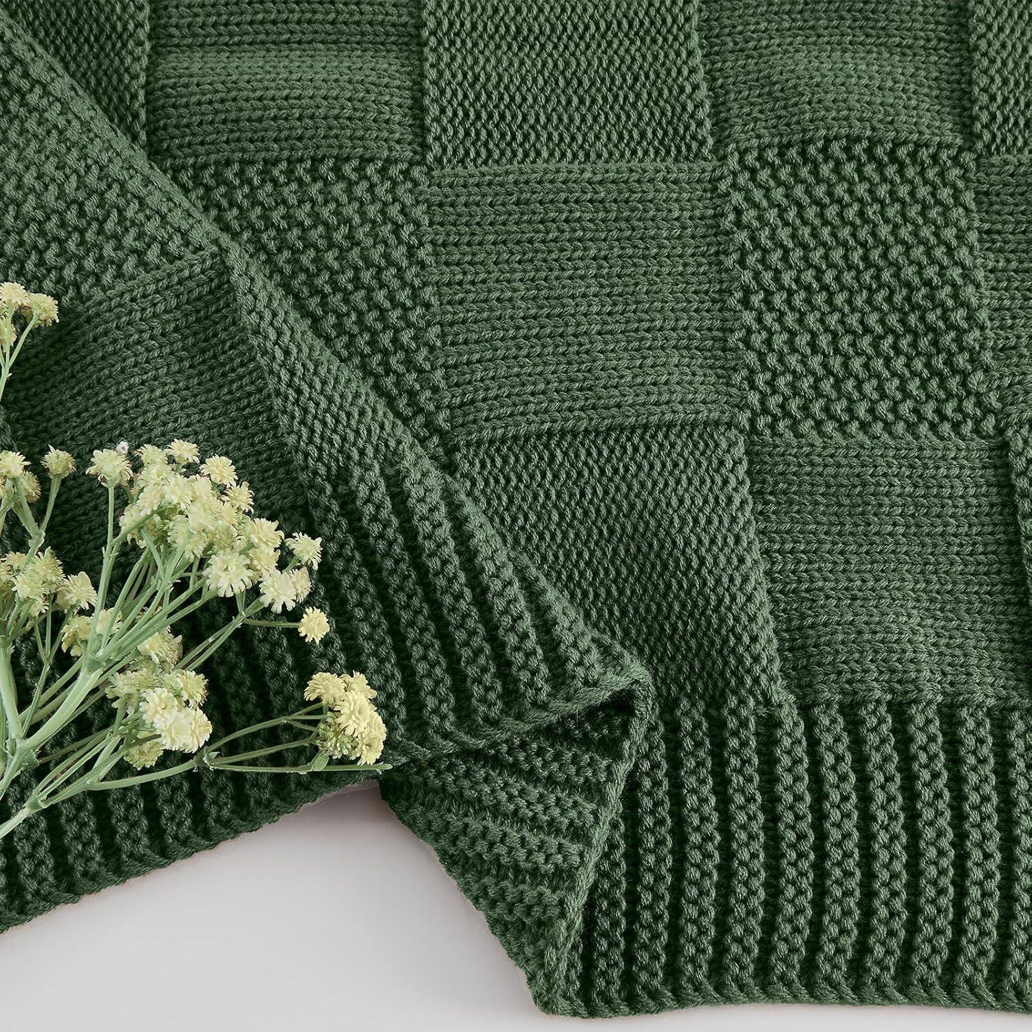 Alt View 4. blue - Paaaawaters Check Knit Throw Blanket, Christmas Green Checkered Bedroom Blanket for Couch, Soft Cozy Warm Knitted - color:Pink+size:60"X80".