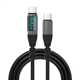 Topteng - USB-C Cable with Digital Display - 100W Fast Charging, Real-Time Power Monitor for Laptop & Phone - Black