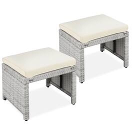 Best Choice Products - Set of 2 Multipurpose Patio Wicker Ottomans w/ Removable Cushions - Gray/Cream