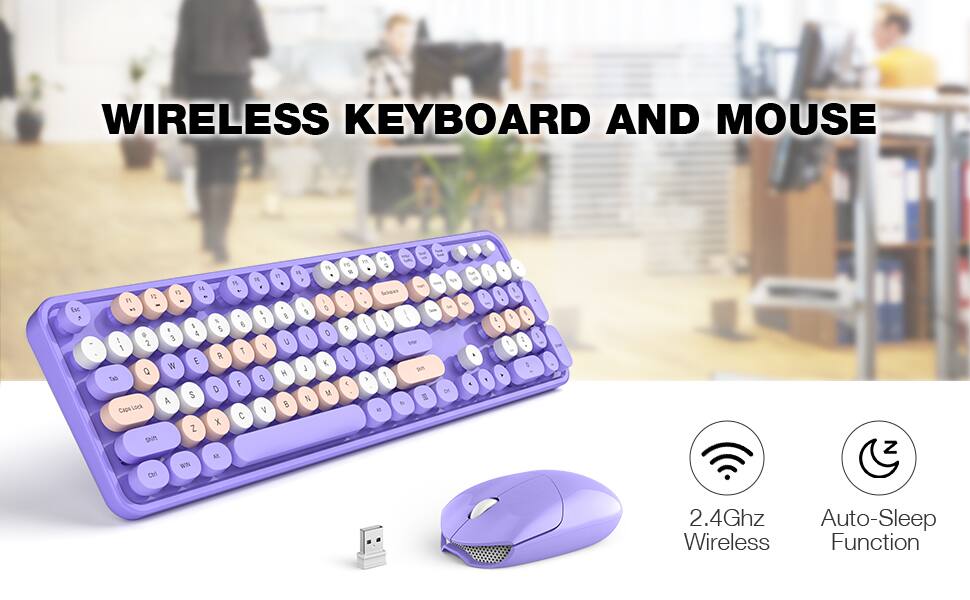 WIRELESS KEYBOARD AND MOUSE

2.4Ghz Wireless
Auto-Sleep Function