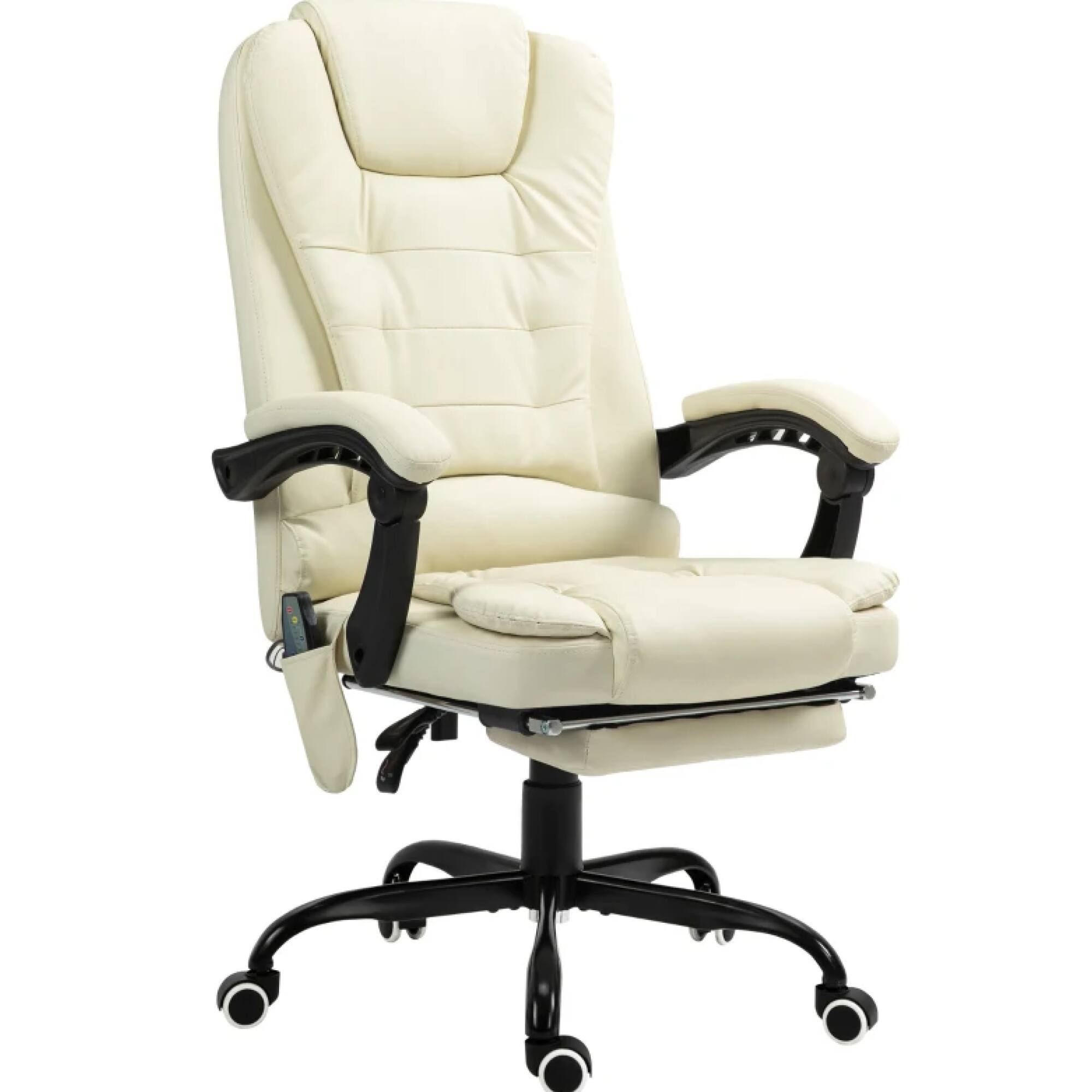 Angle. GOODSILO - Executive High Back Massaging Office Chair with Vibrating Lumbar Support and Retractable Footrest for Ultimate Comfort - Cream White.