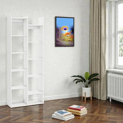 Front. Hivvago - 11-Tier Contemporary Bookcase with Secure Anti-Tip Design and Space-Saving Storage - White.