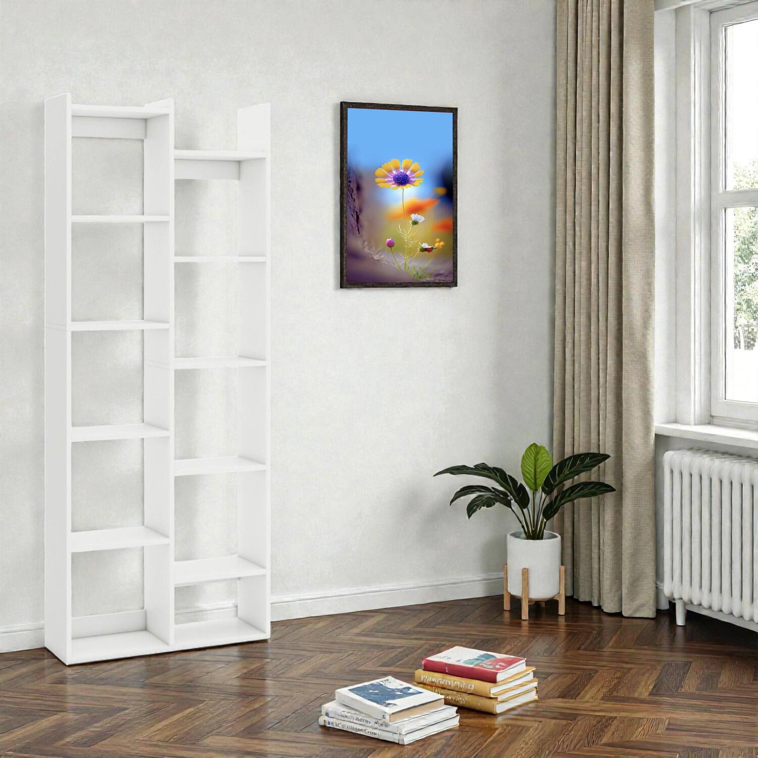 Front. Hivvago - 11-Tier Contemporary Bookcase with Secure Anti-Tip Design and Space-Saving Storage - White.