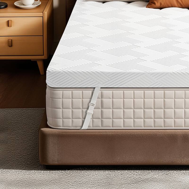 Back. Dyonery - Dyonery 4" Cooling Gel Memory Foam Mattress Topper, Non-Slip Design with Removable Cover, Premium Soft Cooling Sleep - White.