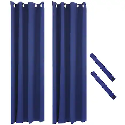Front. Sunnydaze - Outdoor Blackout Curtain Panel - 52 in x 84 in - Set of 2 - Blue.