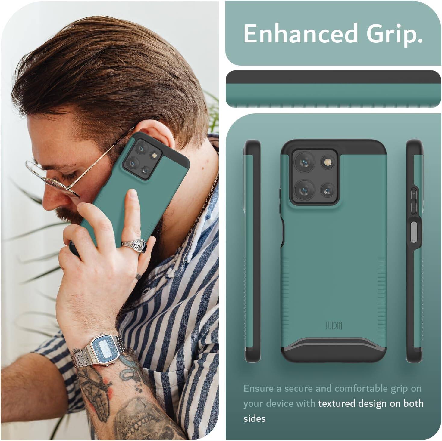 Enhanced Grip.

Ensure a secure and comfortable grip on your device with textured design on both sides.